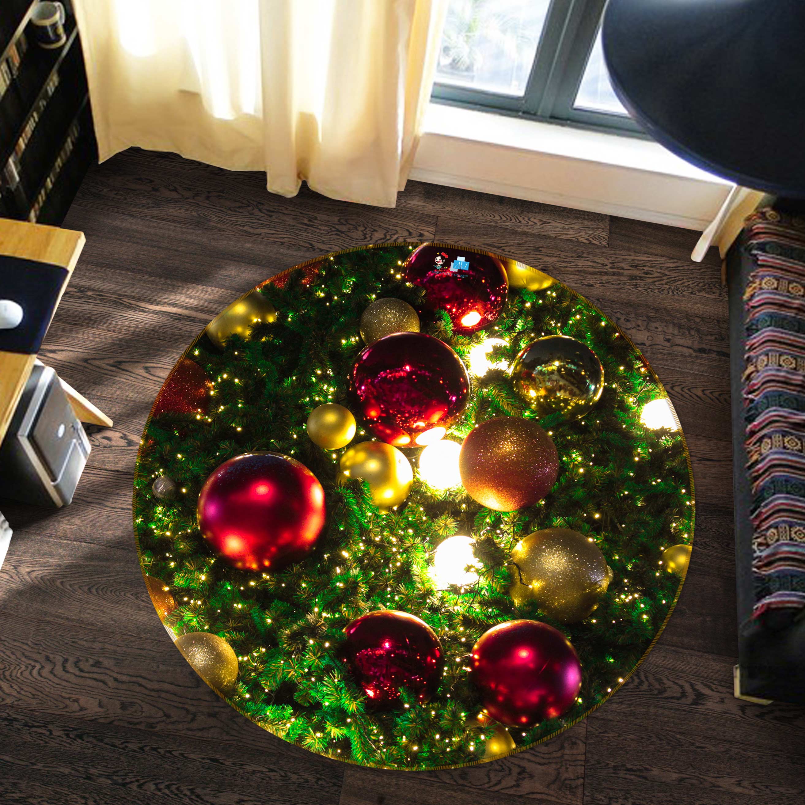 3D Red Ball 55218 Christmas Round Non Slip Rug Mat Xmas