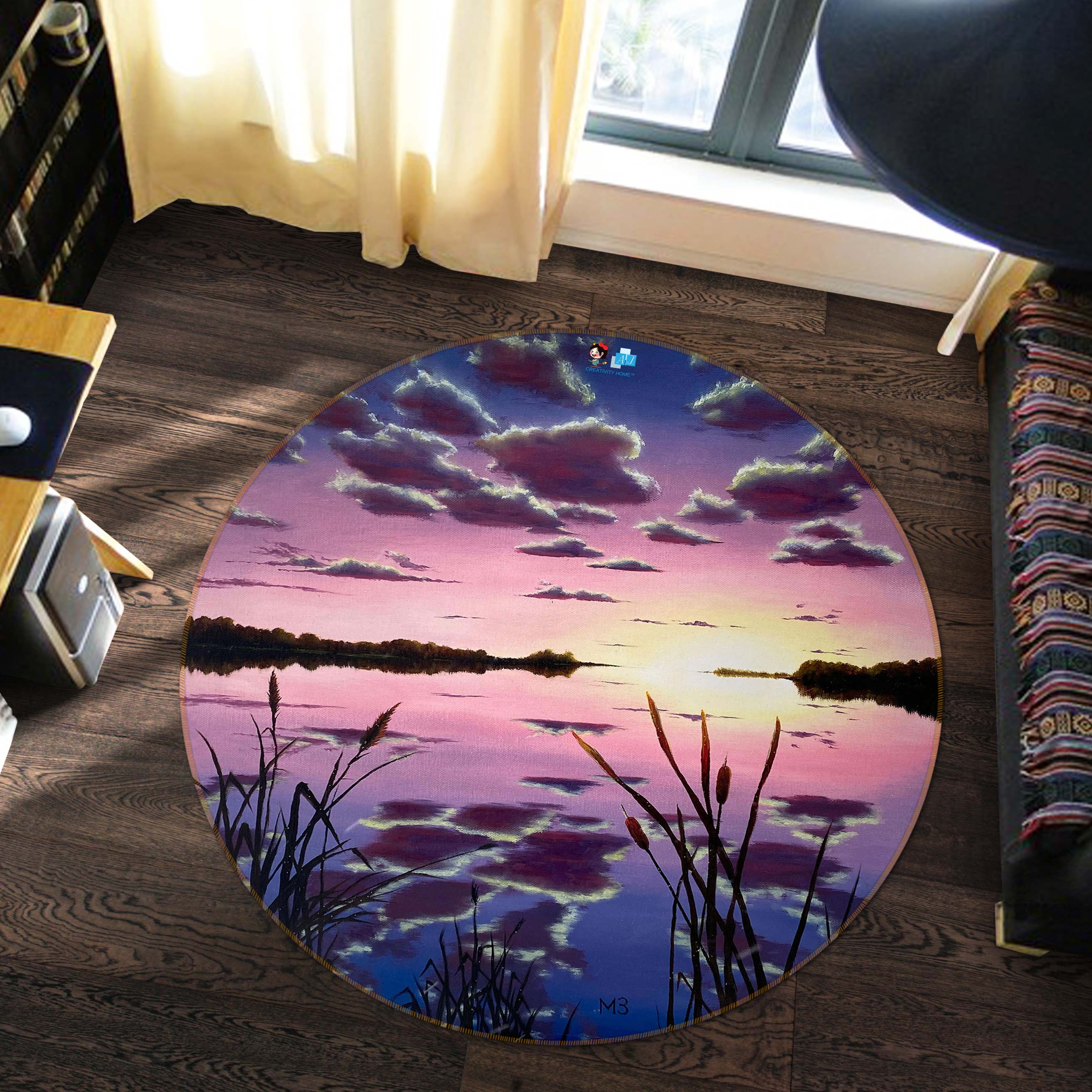 3D Sky Clouds Lake Shadow 9749 Marina Zotova Rug Round Non Slip Rug Mat