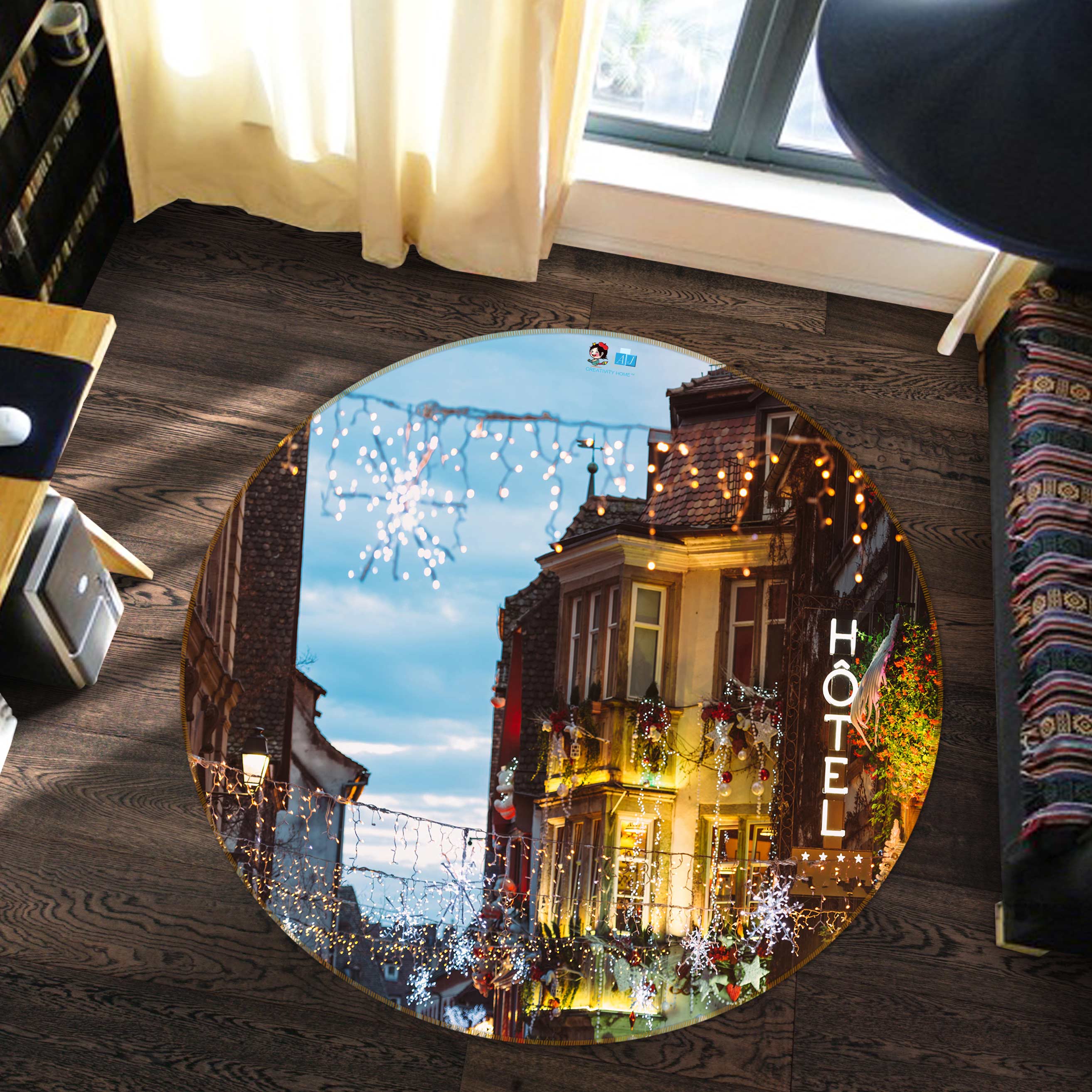 3D House 55193 Christmas Round Non Slip Rug Mat Xmas