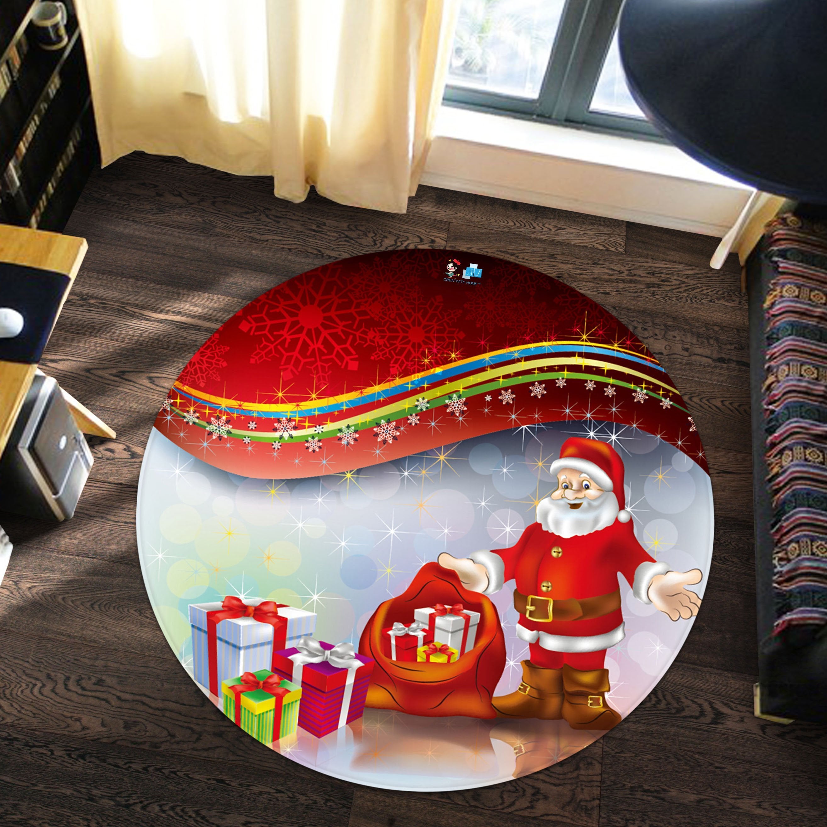3D Snowflake Gift Celebration 085 Round Non Slip Rug Mat Mat AJ Creativity Home