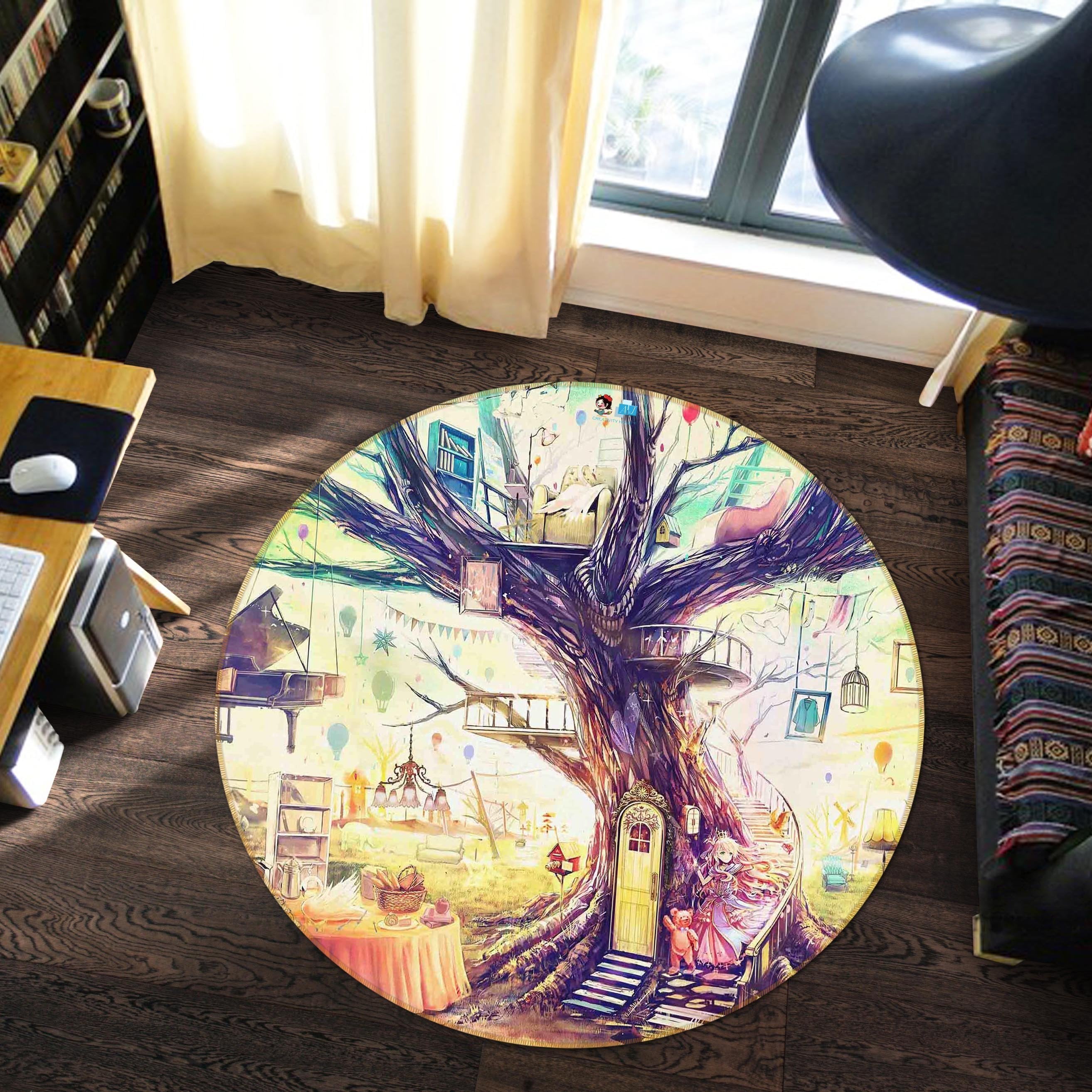 3D Princess Tree House 15 Round Non Slip Rug Mat Mat AJ Creativity Home