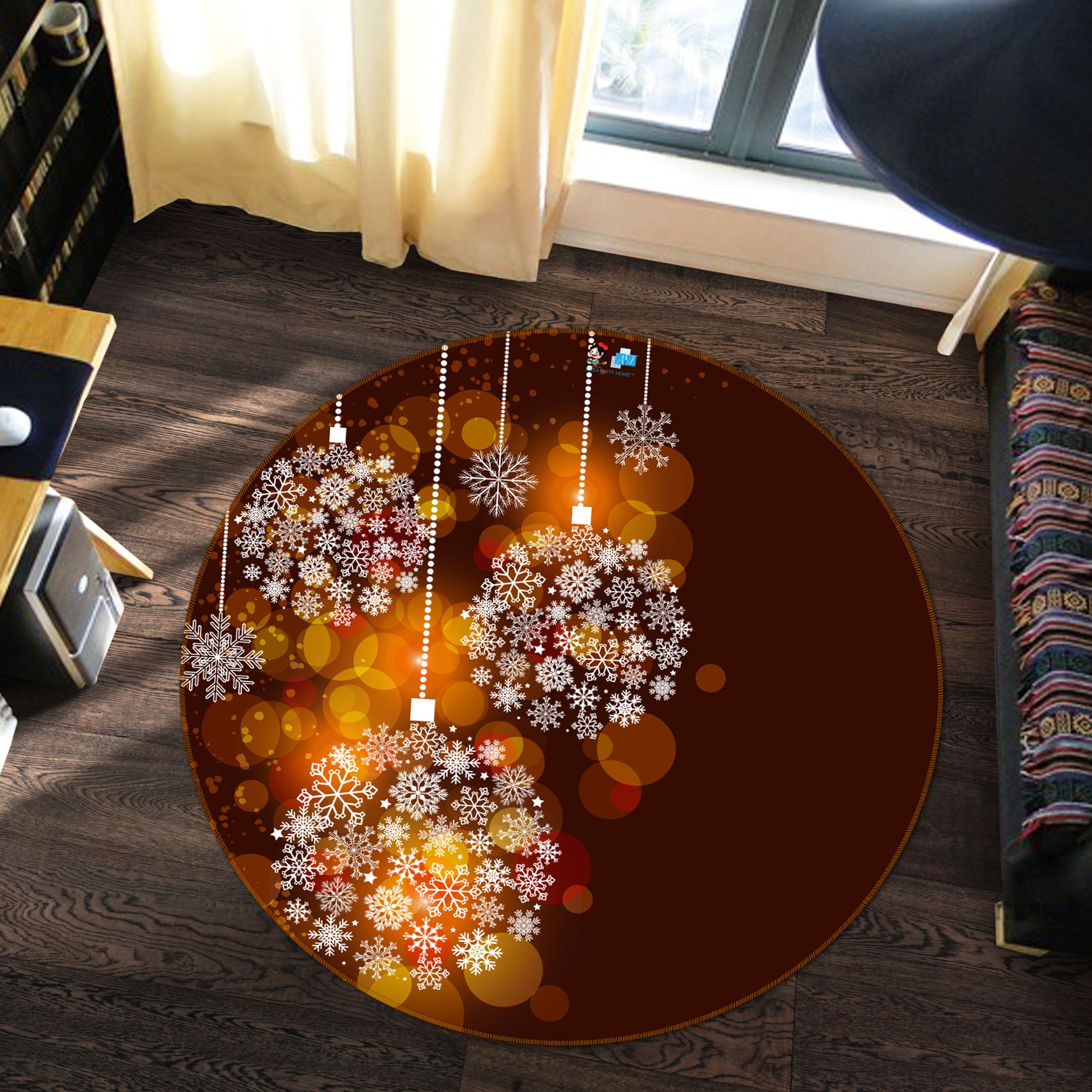 3D Snow Globe 56018 Christmas Round Non Slip Rug Mat Xmas