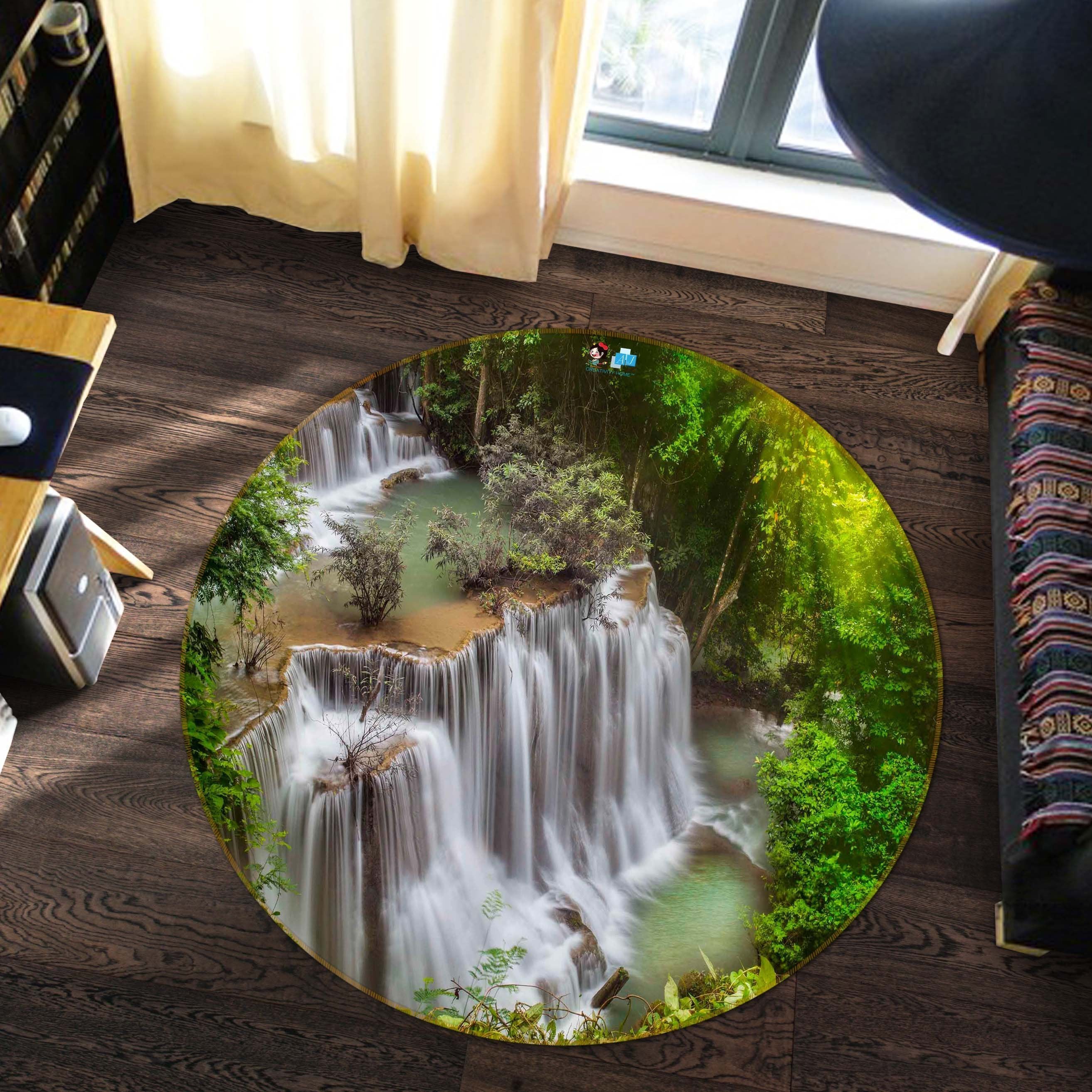 3D Forest Waterfall 23 Round Non Slip Rug Mat Mat AJ Creativity Home