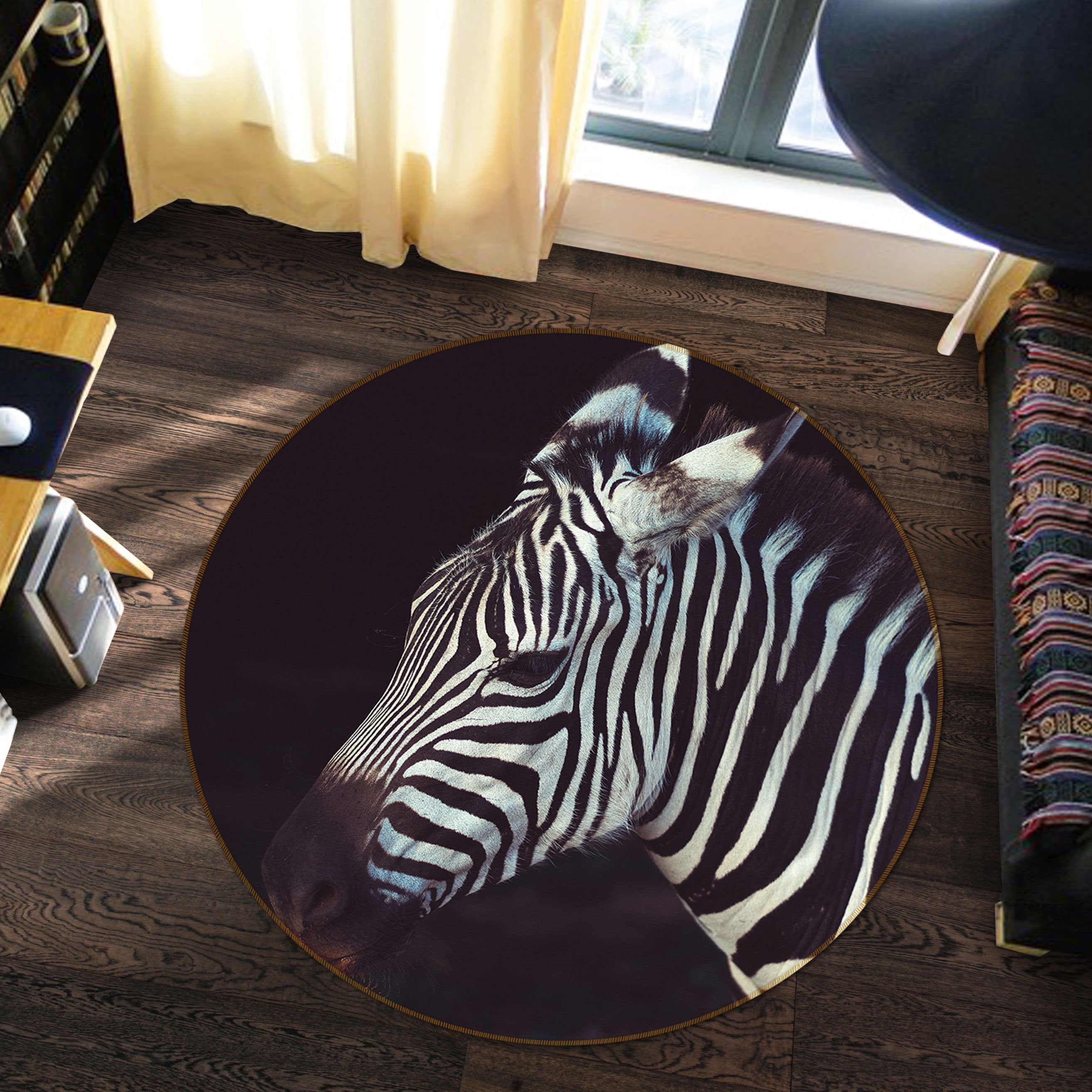 3D Zebra 014 Animal Round Non Slip Rug Mat Mat AJ Creativity Home
