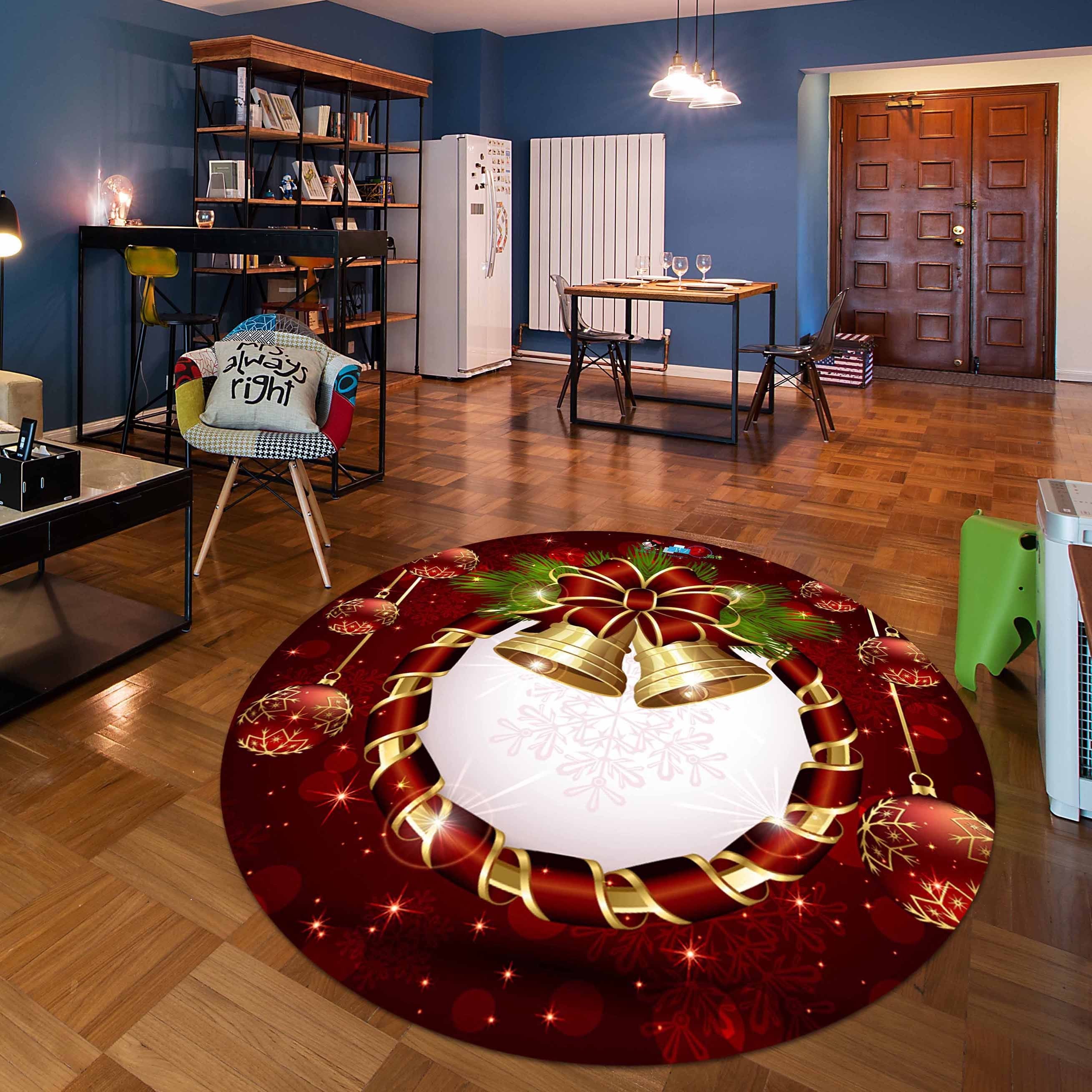 3D Festive Bell Hanging Ornament 095 Round Non Slip Rug Mat Mat AJ Creativity Home