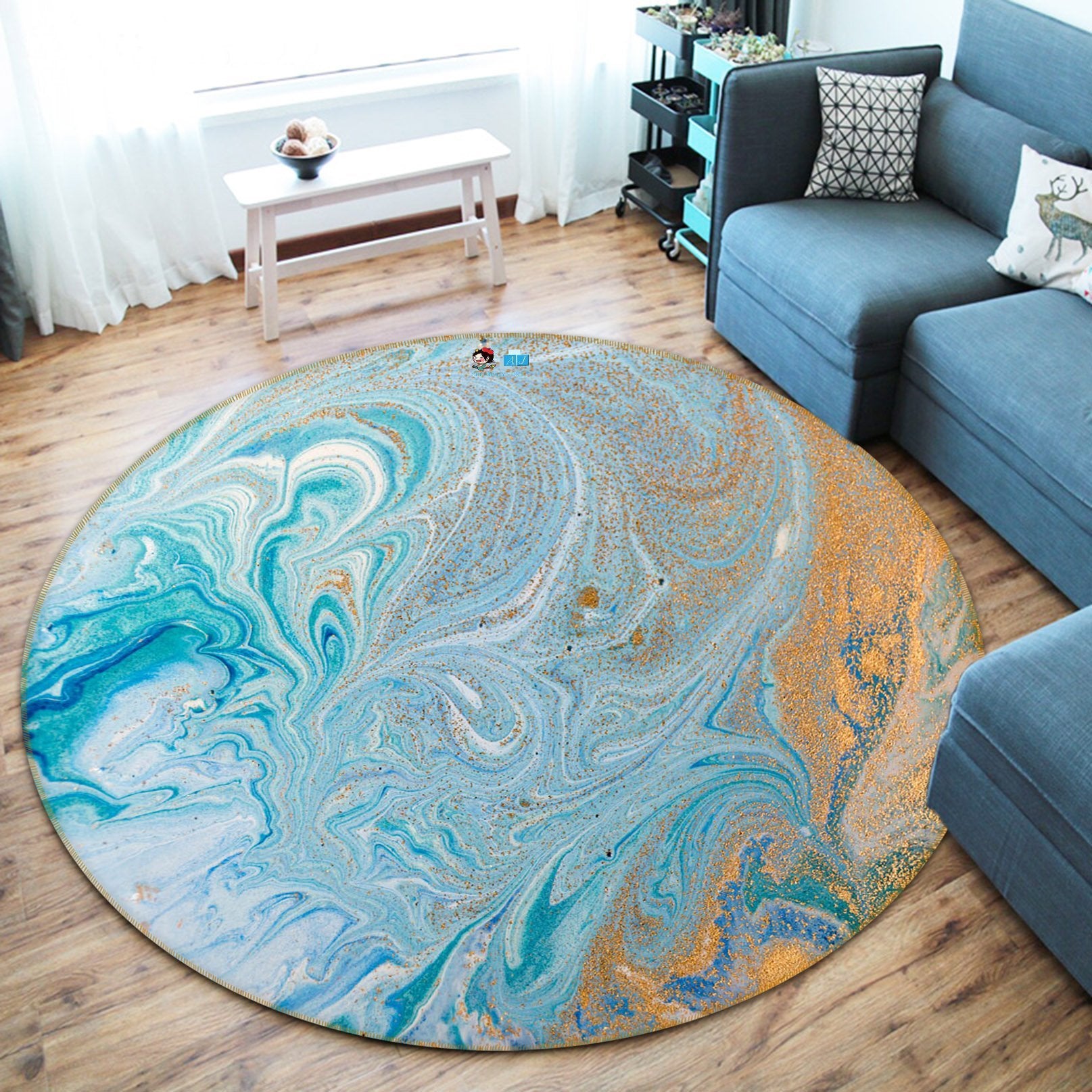 3D Light Blue Flow Pattern 141 Round Non Slip Rug Mat Mat AJ Creativity Home