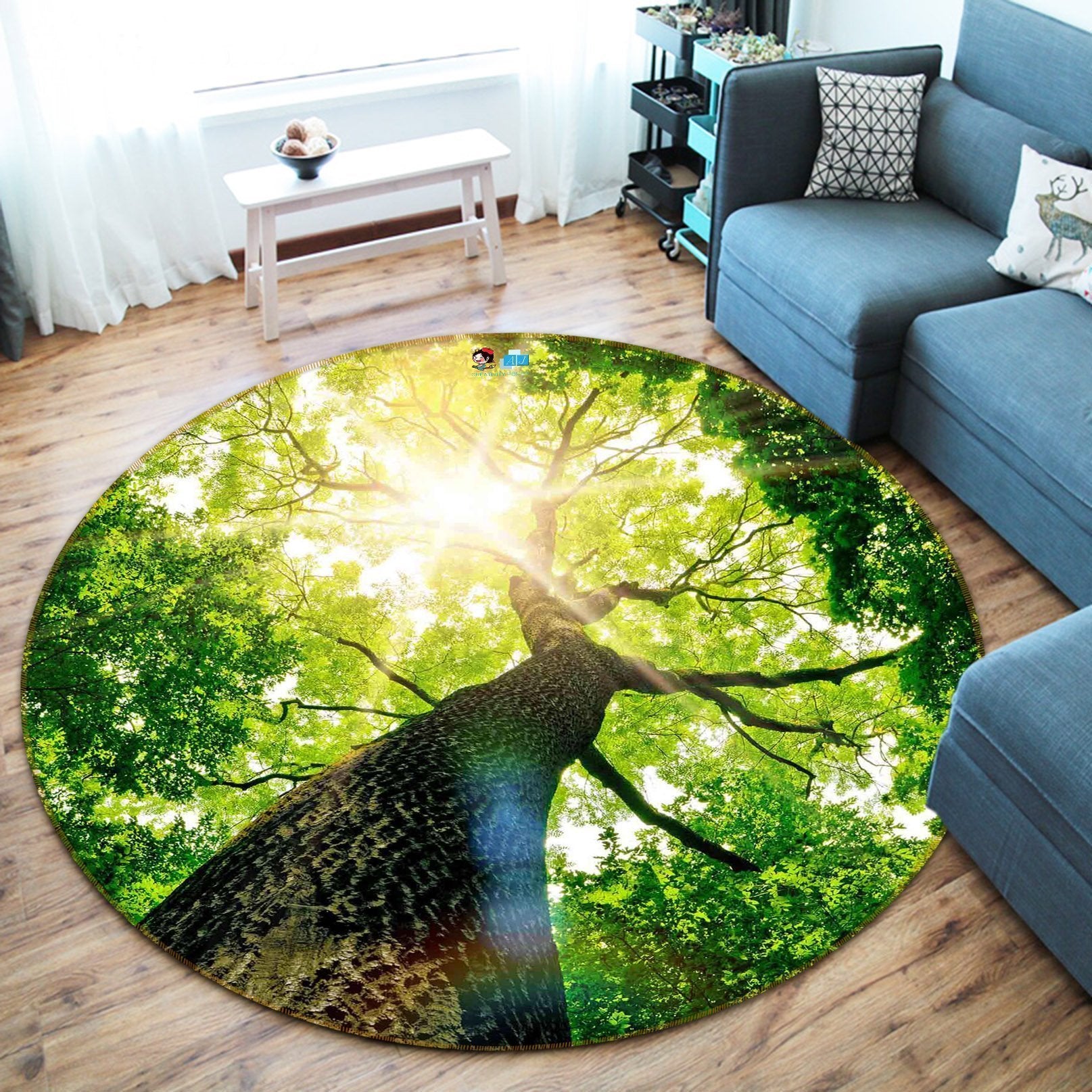 3D Treetop Sunshine 128 Round Non Slip Rug Mat Mat AJ Creativity Home