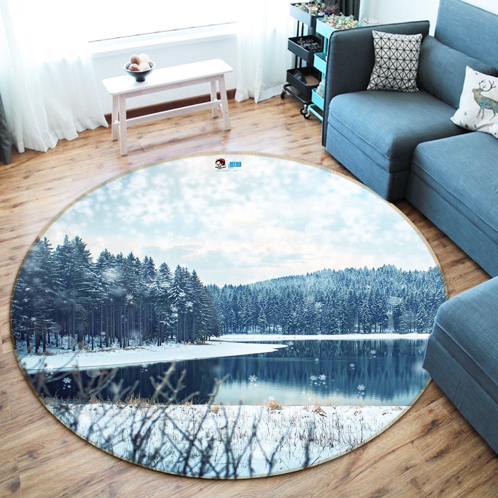 3D Snow Forest Lake Scenery 67 Round Non Slip Rug Mat Mat AJ Creativity Home