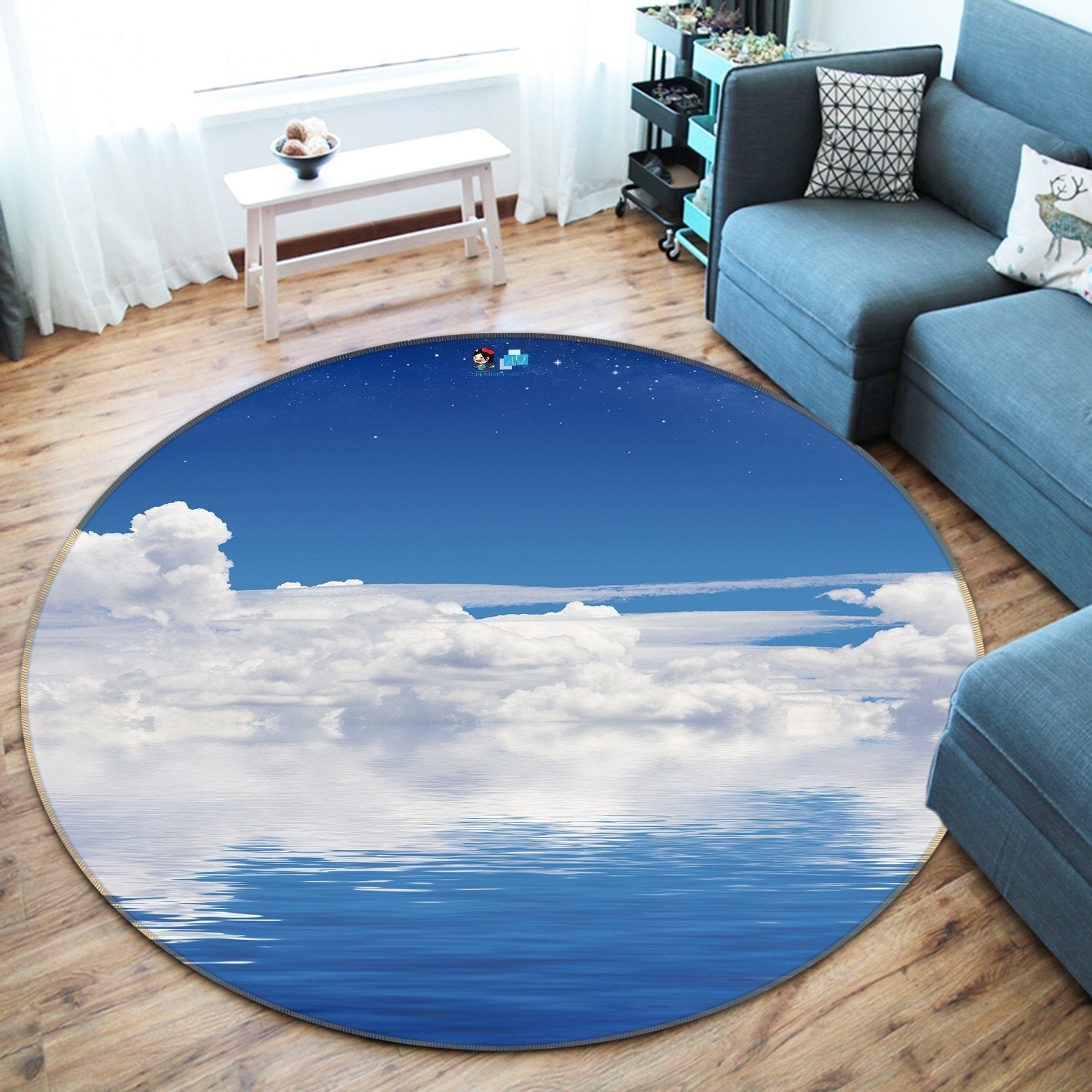3D Blue Sea White Clouds 117 Round Non Slip Rug Mat Mat AJ Creativity Home