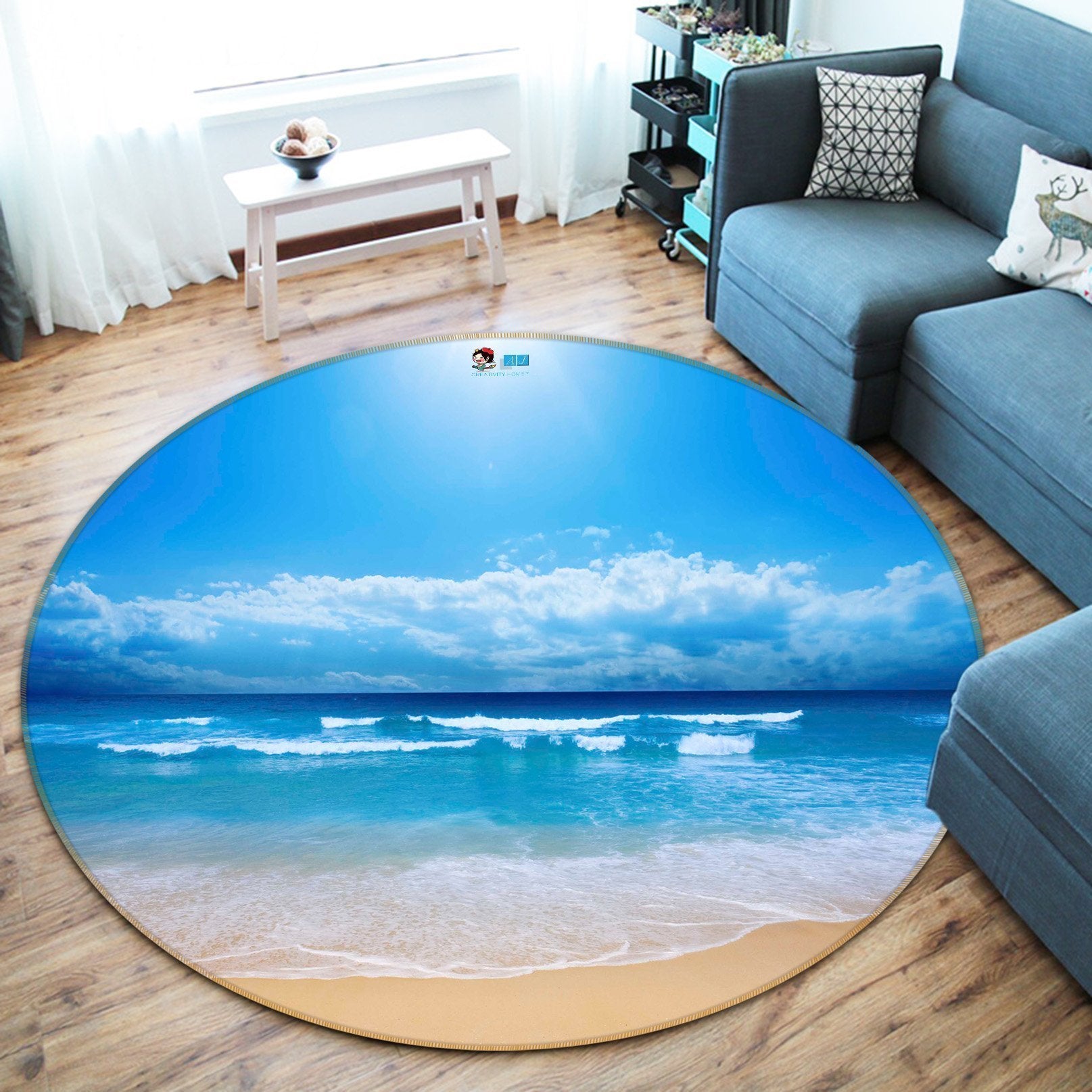 3D Vast Blue Sea 48 Round Non Slip Rug Mat Mat AJ Creativity Home