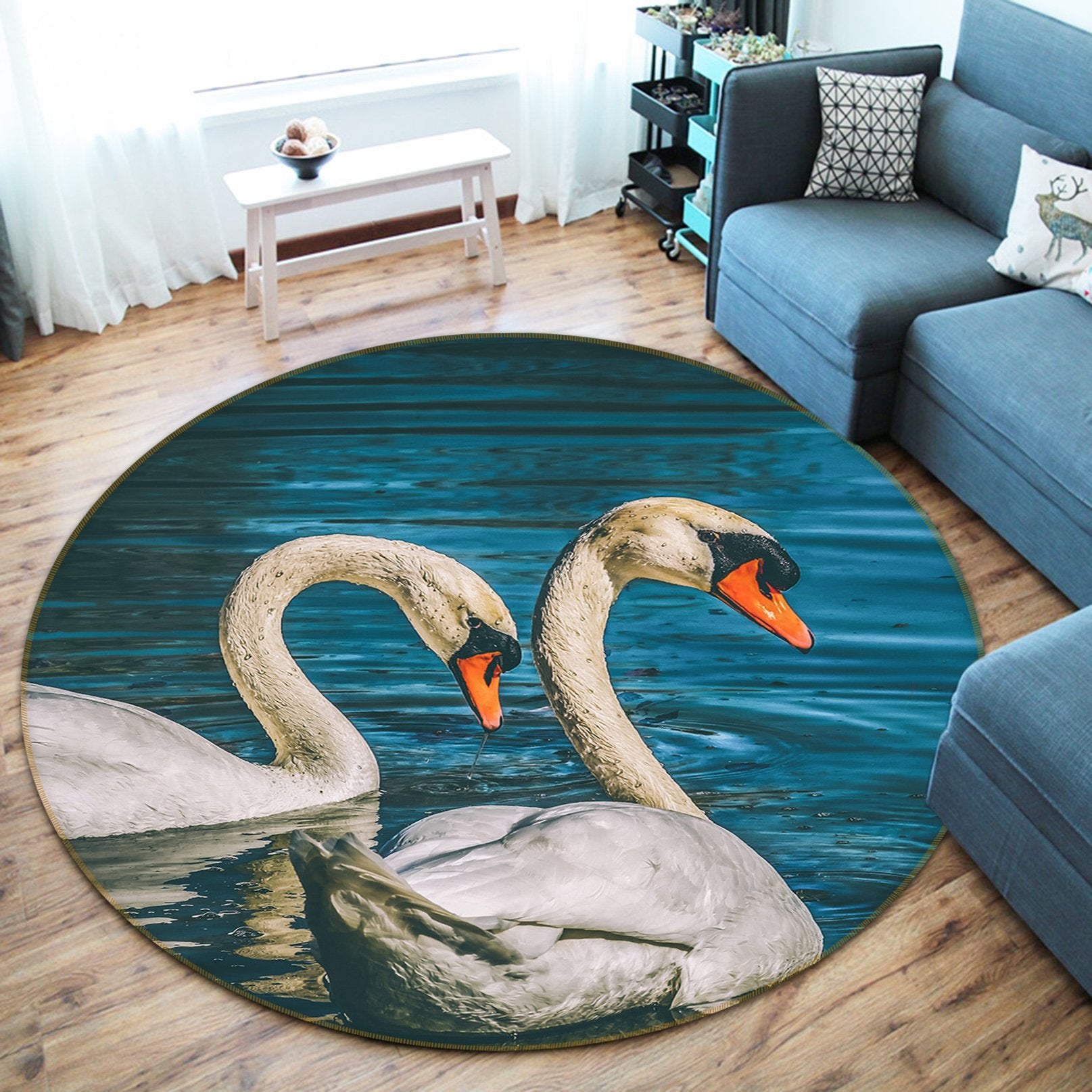 3D Swan Lake 097 Animal Round Non Slip Rug Mat Mat AJ Creativity Home