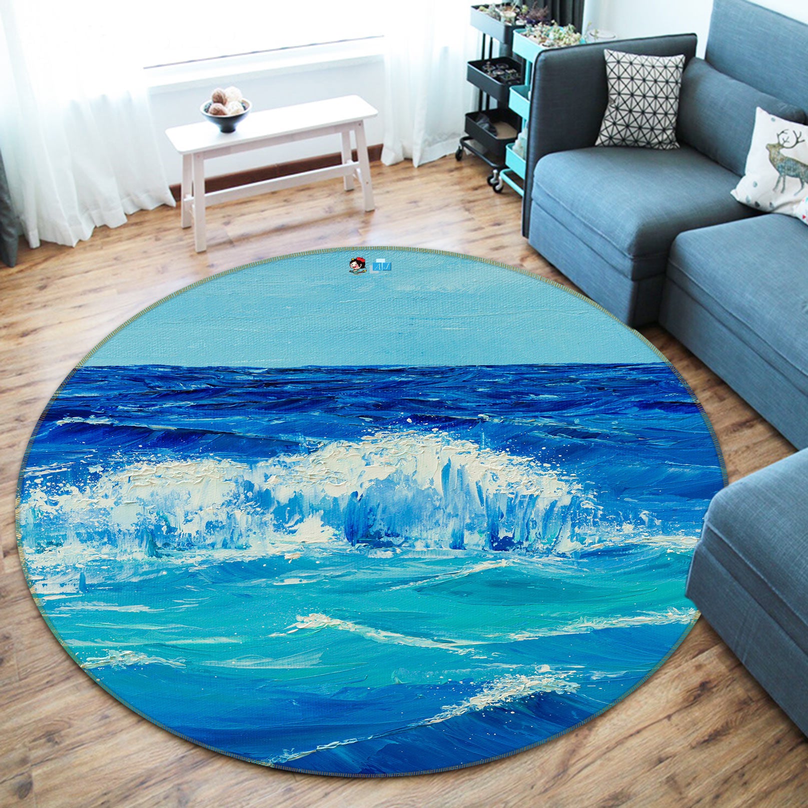 3D Waves 18128 Marina Zotova Rug Round Non Slip Rug Mat