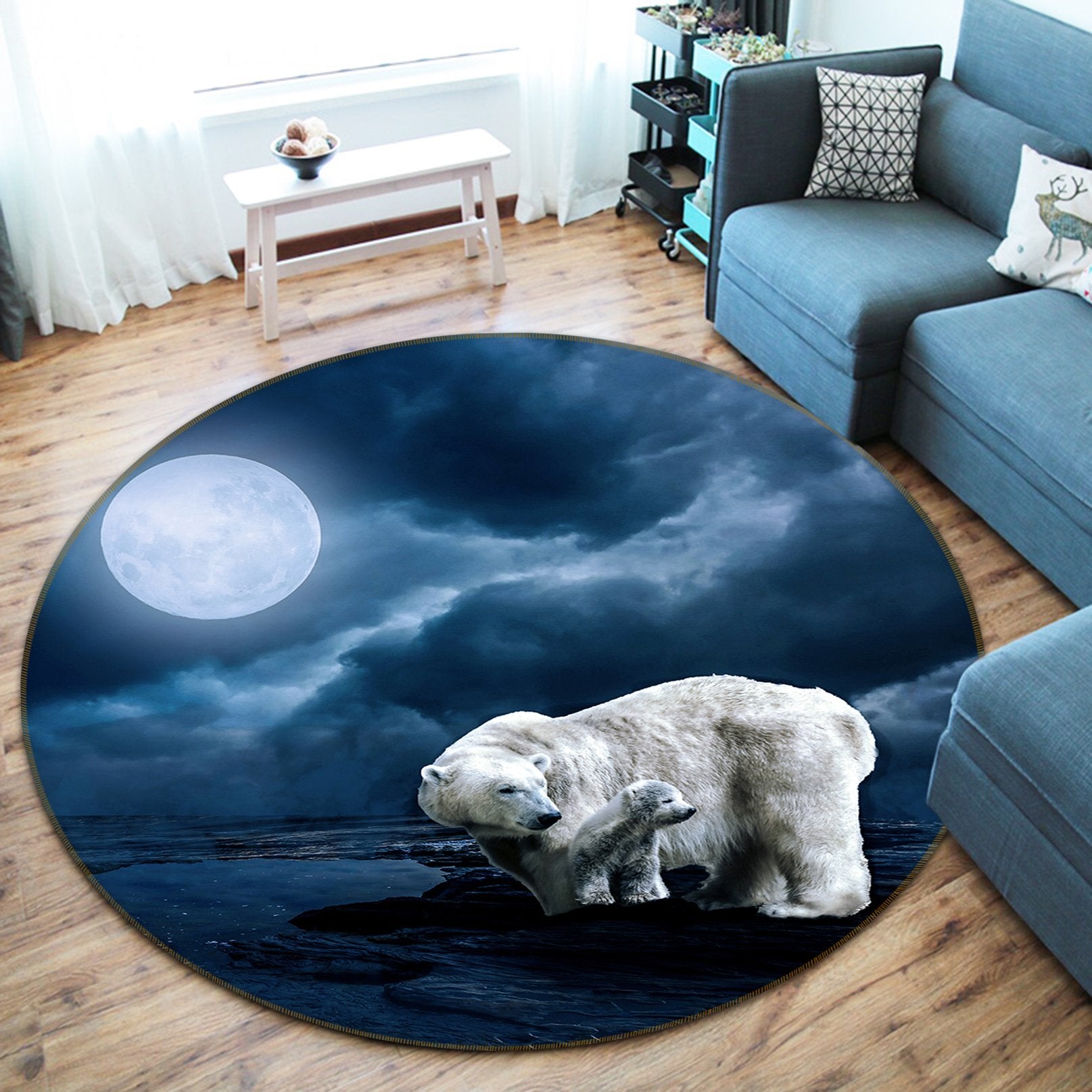 3D Polar Bear 087 Animal Round Non Slip Rug Mat Mat AJ Creativity Home