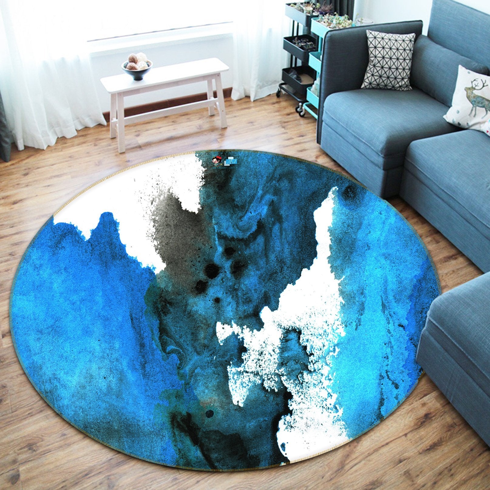 3D Blue Ink Smear 124 Round Non Slip Rug Mat Mat AJ Creativity Home