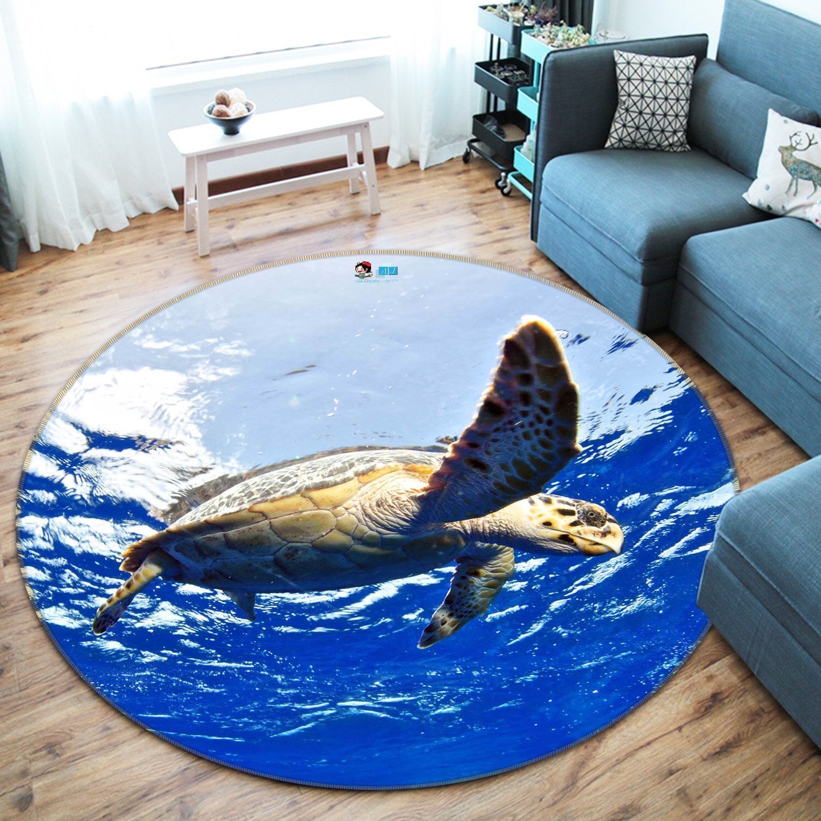 3D Blue Ocean Turtle 89 Round Non Slip Rug Mat Mat AJ Creativity Home