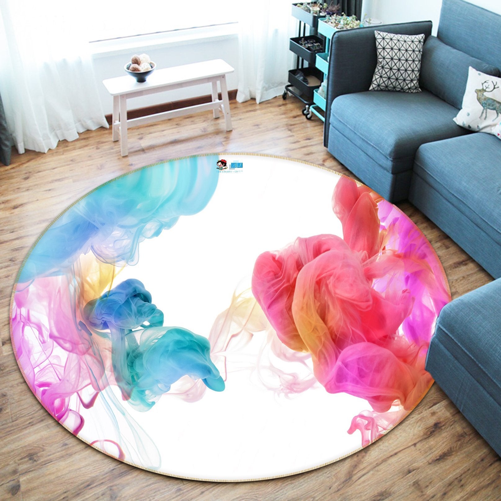 3D Two Color Gouache 90 Round Non Slip Rug Mat Mat AJ Creativity Home