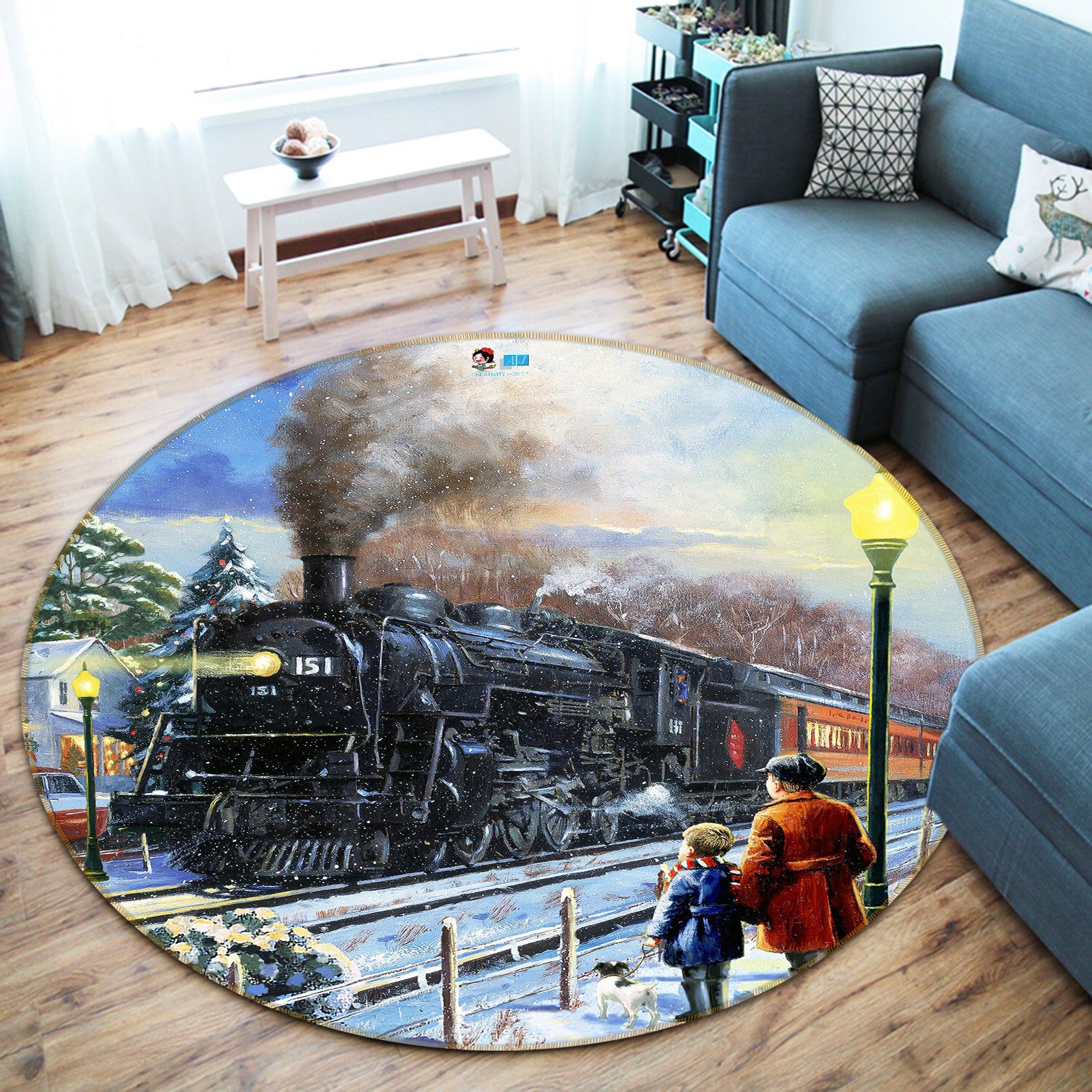 3D Train Railway 057 Kevin Walsh Rug Round Non Slip Rug Mat