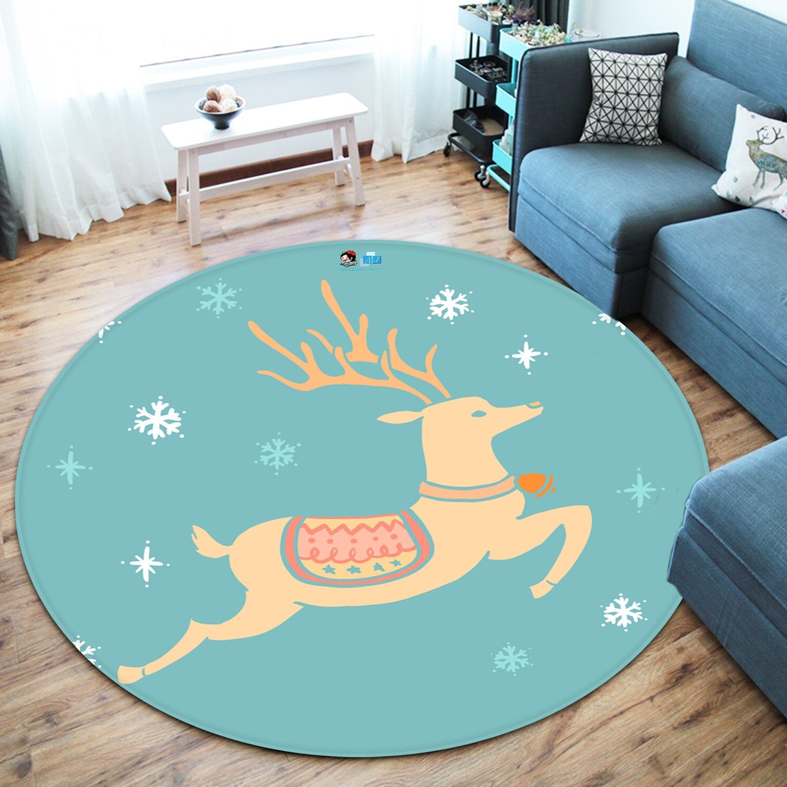 3D Cartoon Jumping Deer 069 Round Non Slip Rug Mat Mat AJ Creativity Home