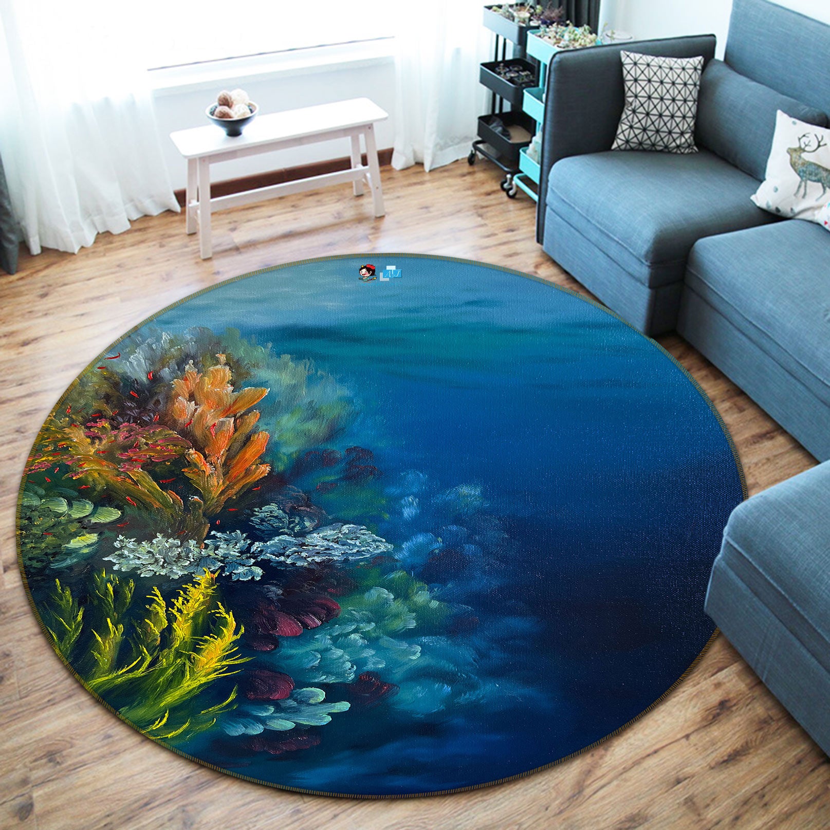 3D Coral Sea 9723 Marina Zotova Rug Round Non Slip Rug Mat