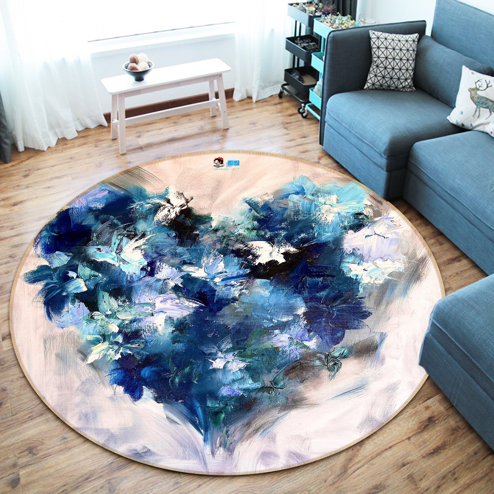 3D Blue Graffiti 3880 Skromova Marina Rug Round Non Slip Rug Mat