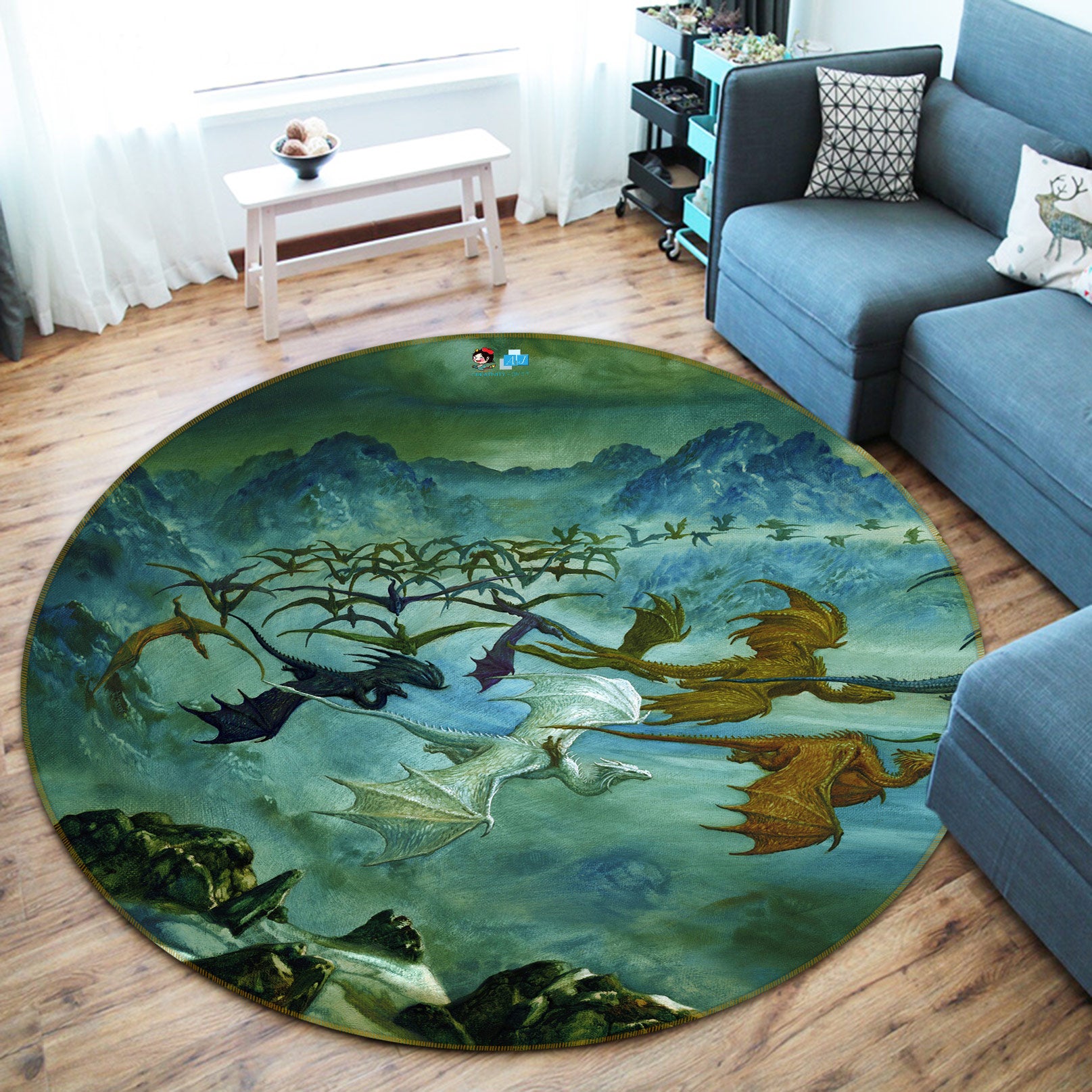 3D Group Dragon 6125 Ciruelo Rug Round Non Slip Rug Mat