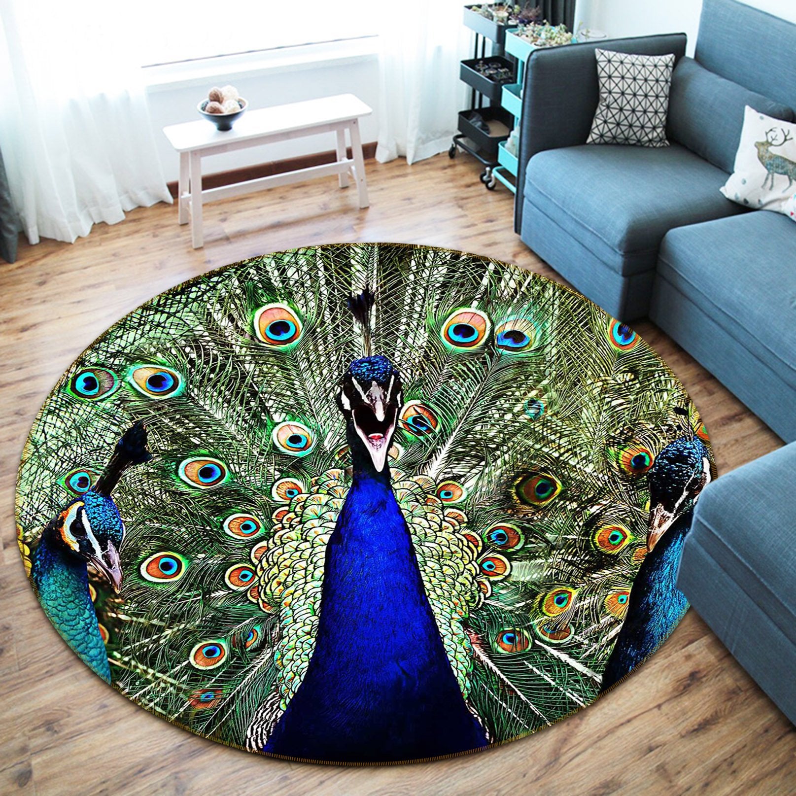 3D Peacock 082 Animal Round Non Slip Rug Mat Mat AJ Creativity Home