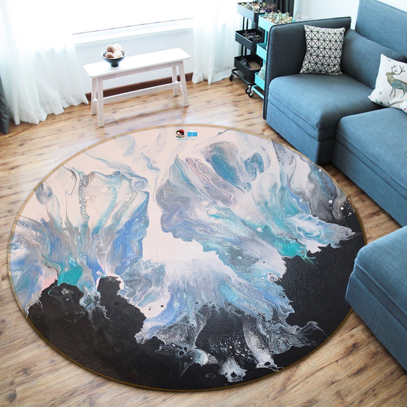 3D Dark Blue Texture 40004 Valerie Latrice Rug Round Non Slip Rug Mat