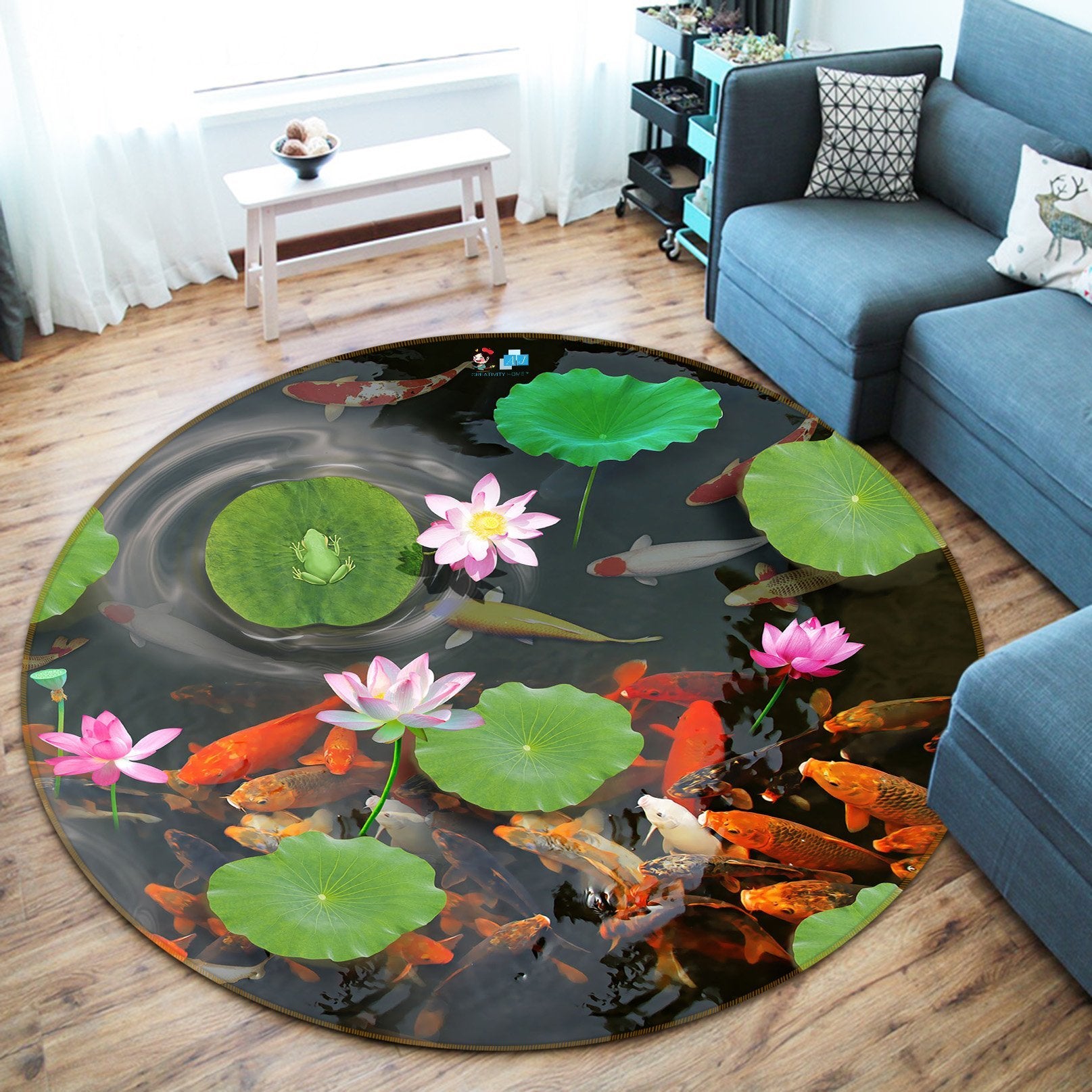 3D Lotus Leaf Fish 041 Round Non Slip Rug Mat Mat AJ Creativity Home
