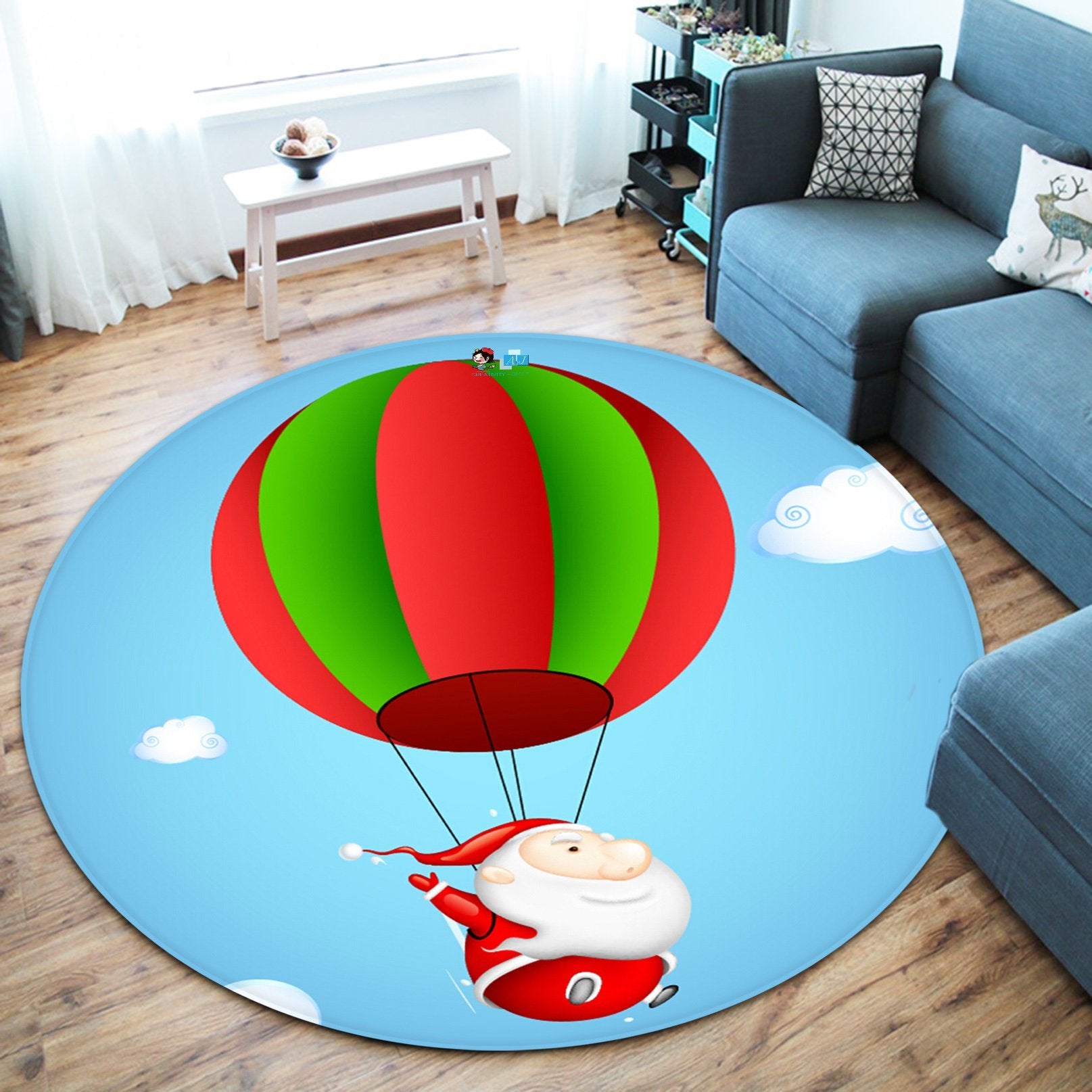 3D Parachute White Beard 084 Round Non Slip Rug Mat Mat AJ Creativity Home