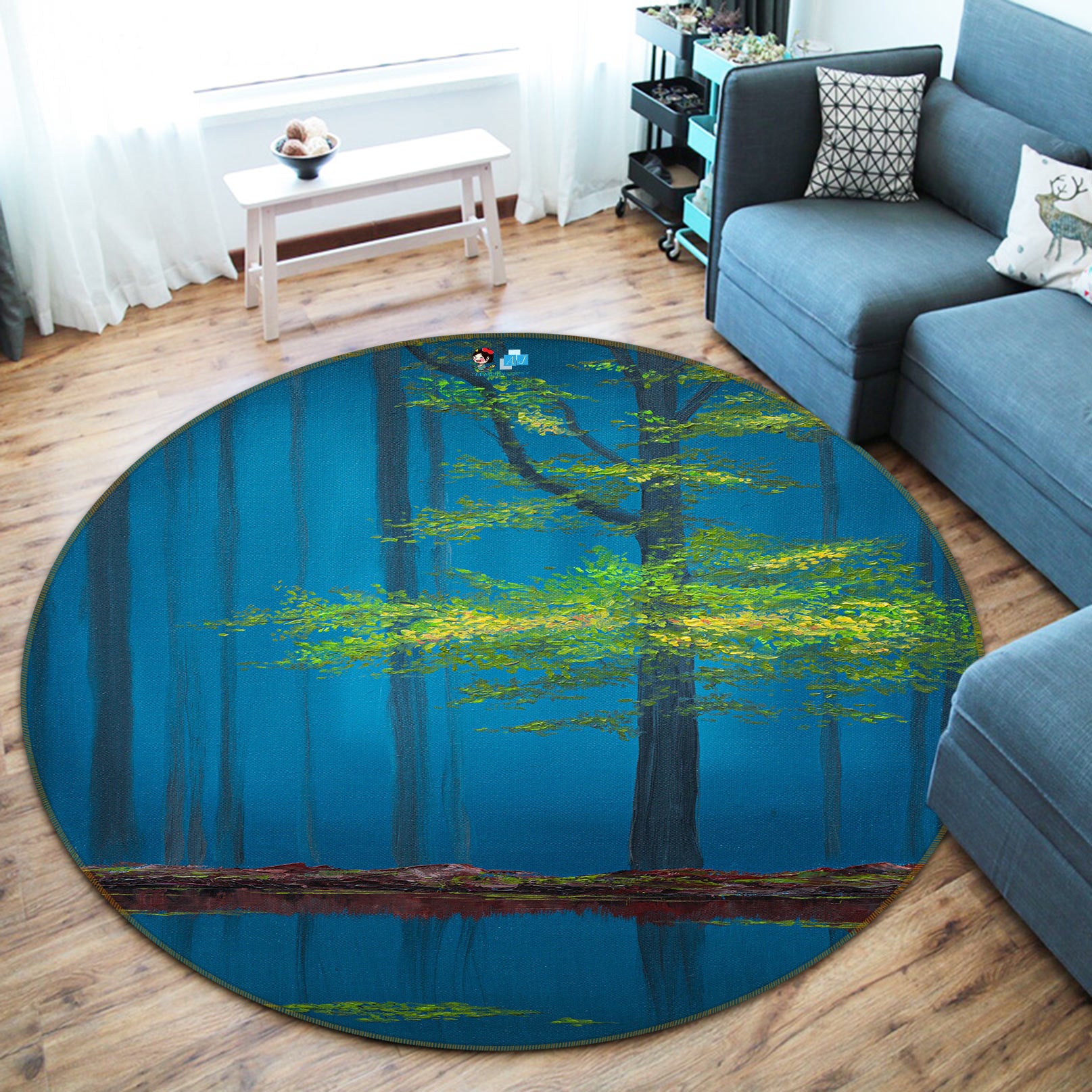 3D Tree 18139 Marina Zotova Rug Round Non Slip Rug Mat