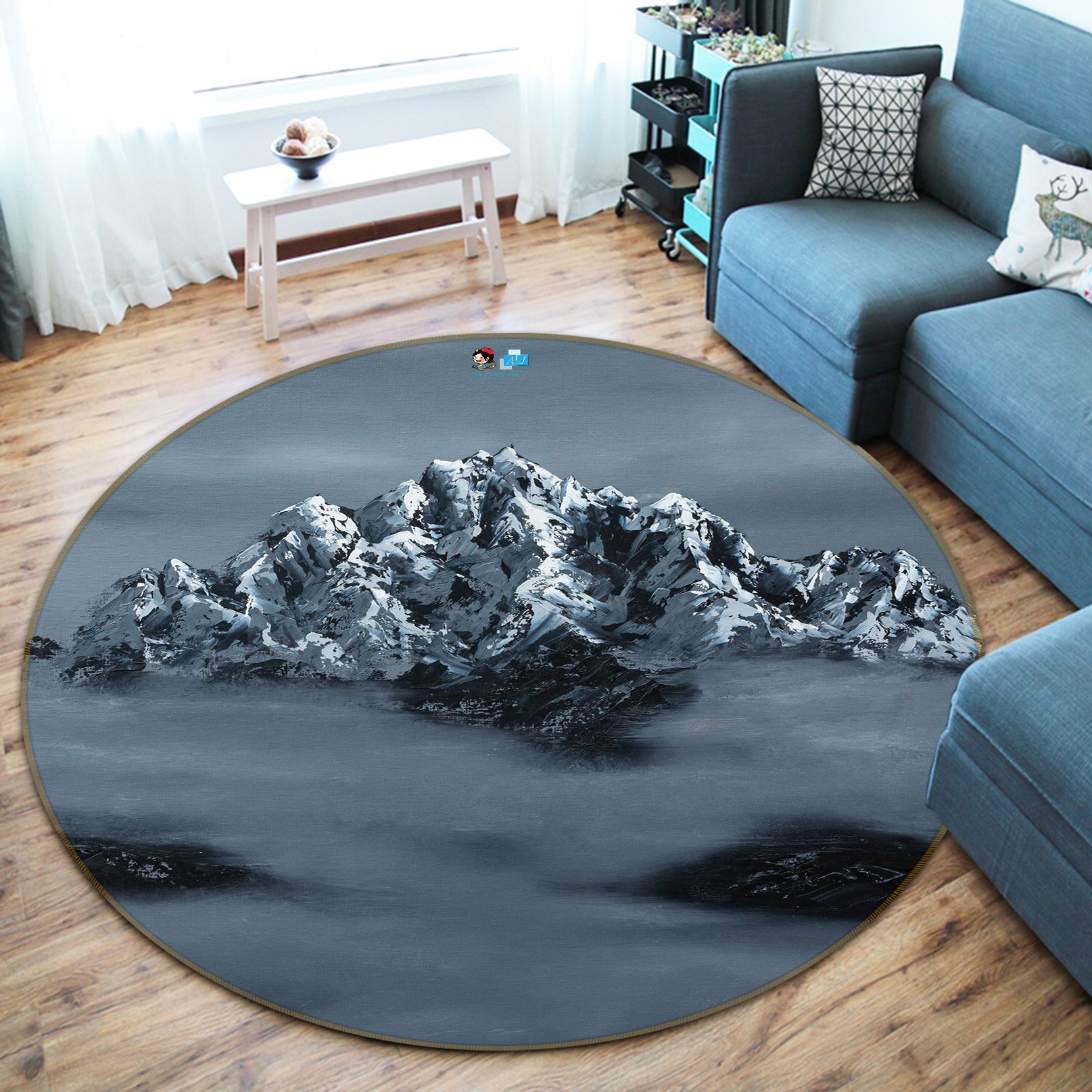 3D Snow Mountain 18120 Marina Zotova Rug Round Non Slip Rug Mat