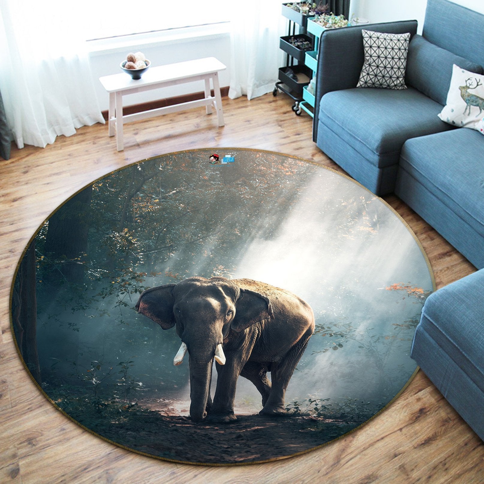 3D Woodland Elephant 234 Round Non Slip Rug Mat Mat AJ Creativity Home
