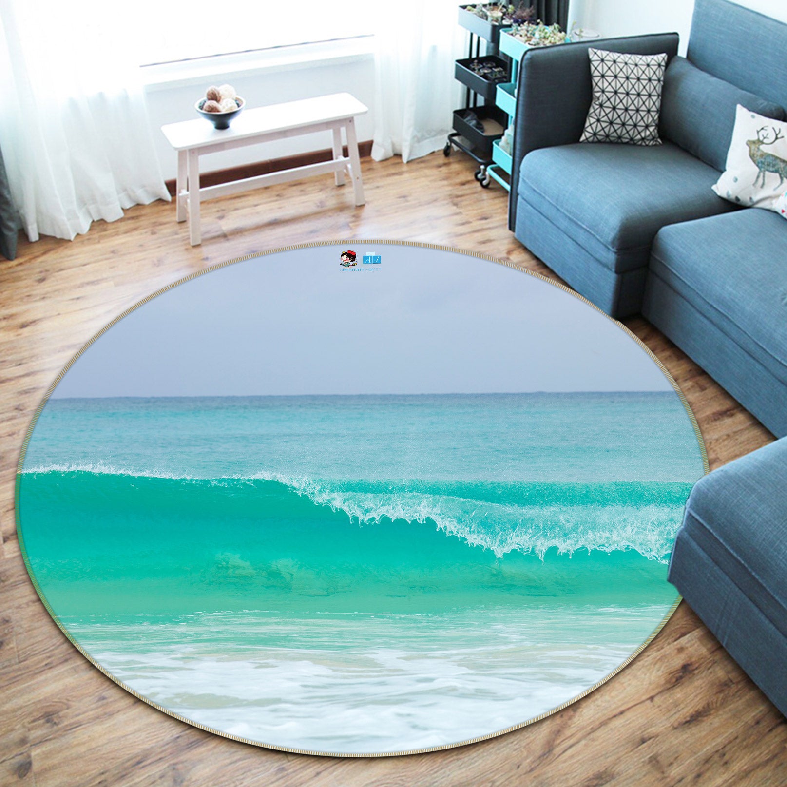 3D Blue Ocean 7531 Assaf Frank Rug Round Non Slip Rug Mat