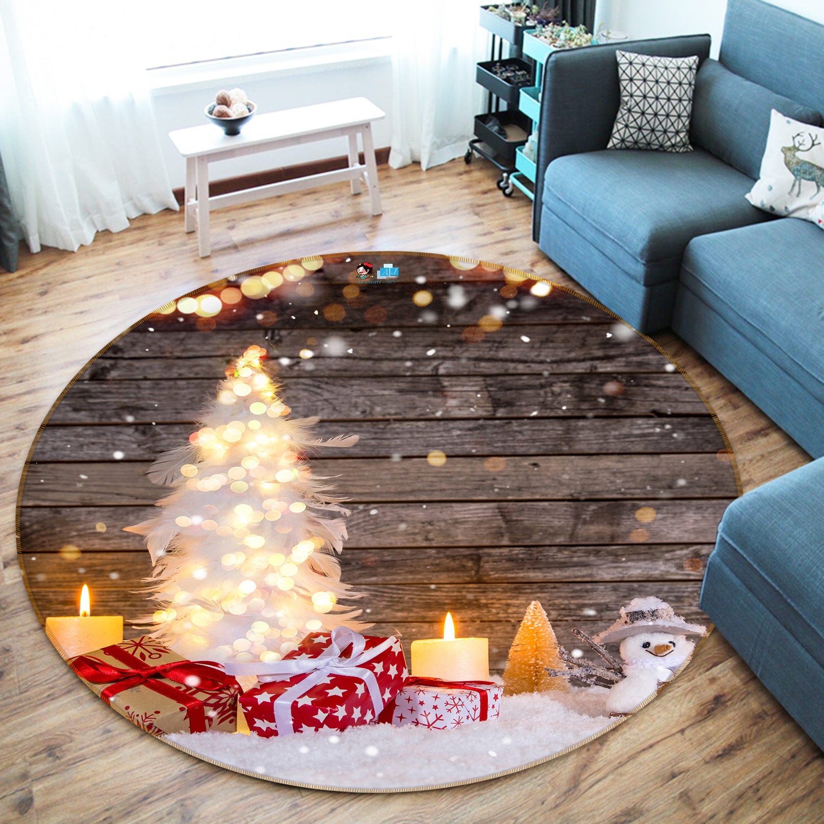 3D Snow Gift 55229 Christmas Round Non Slip Rug Mat Xmas