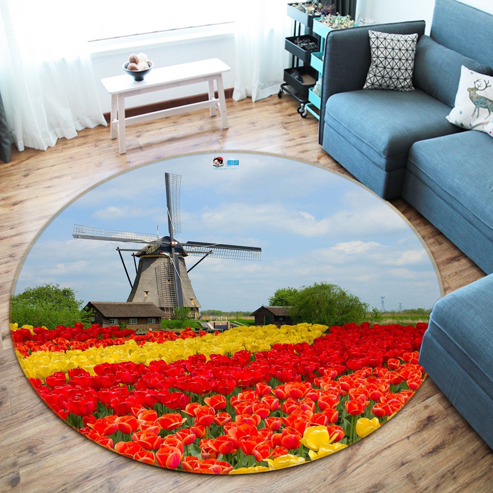 3D Windmill Flower Field 341 Round Non Slip Rug Mat Mat AJ Creativity Home