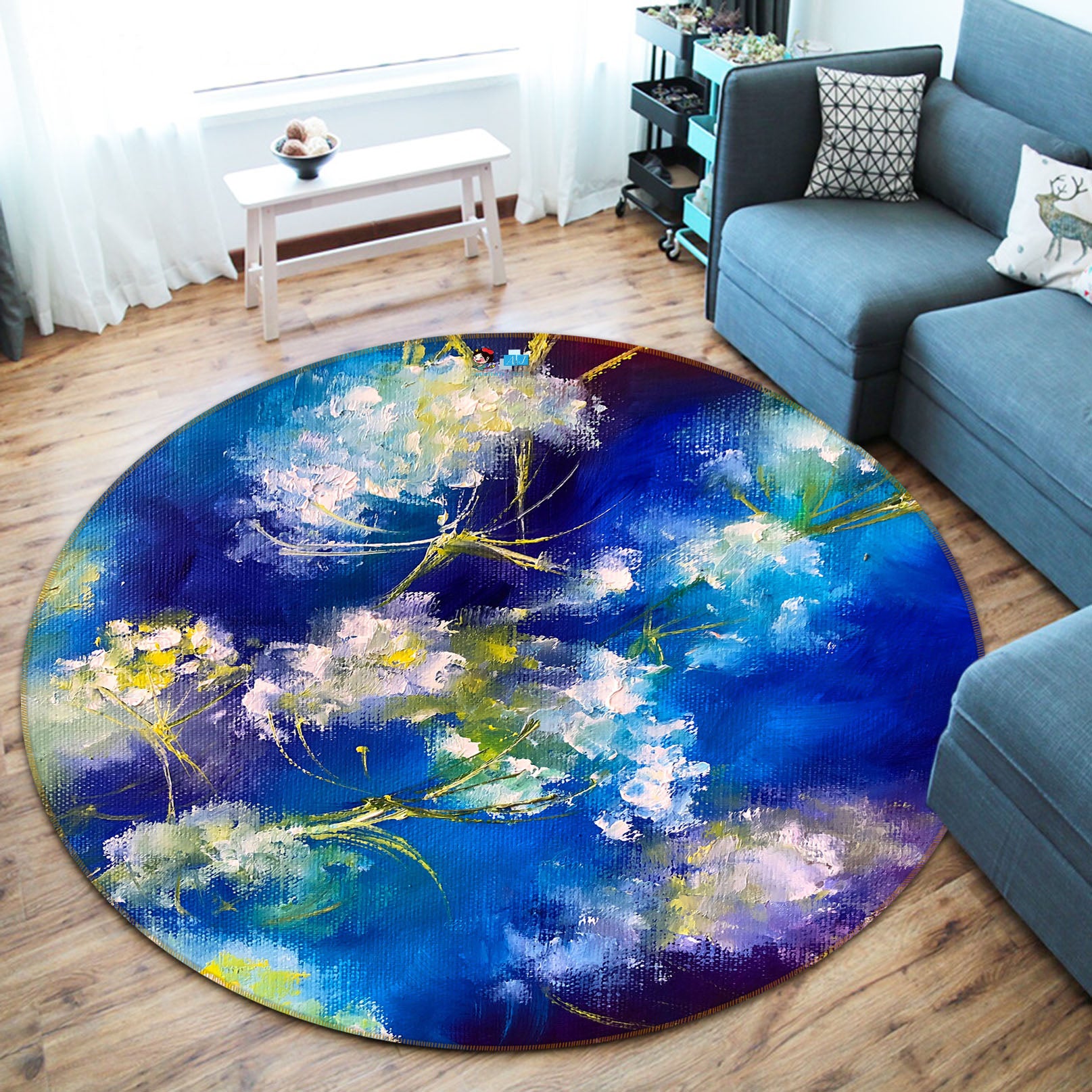 3D Watercolor Flowers 919 Skromova Marina Rug Round Non Slip Rug Mat