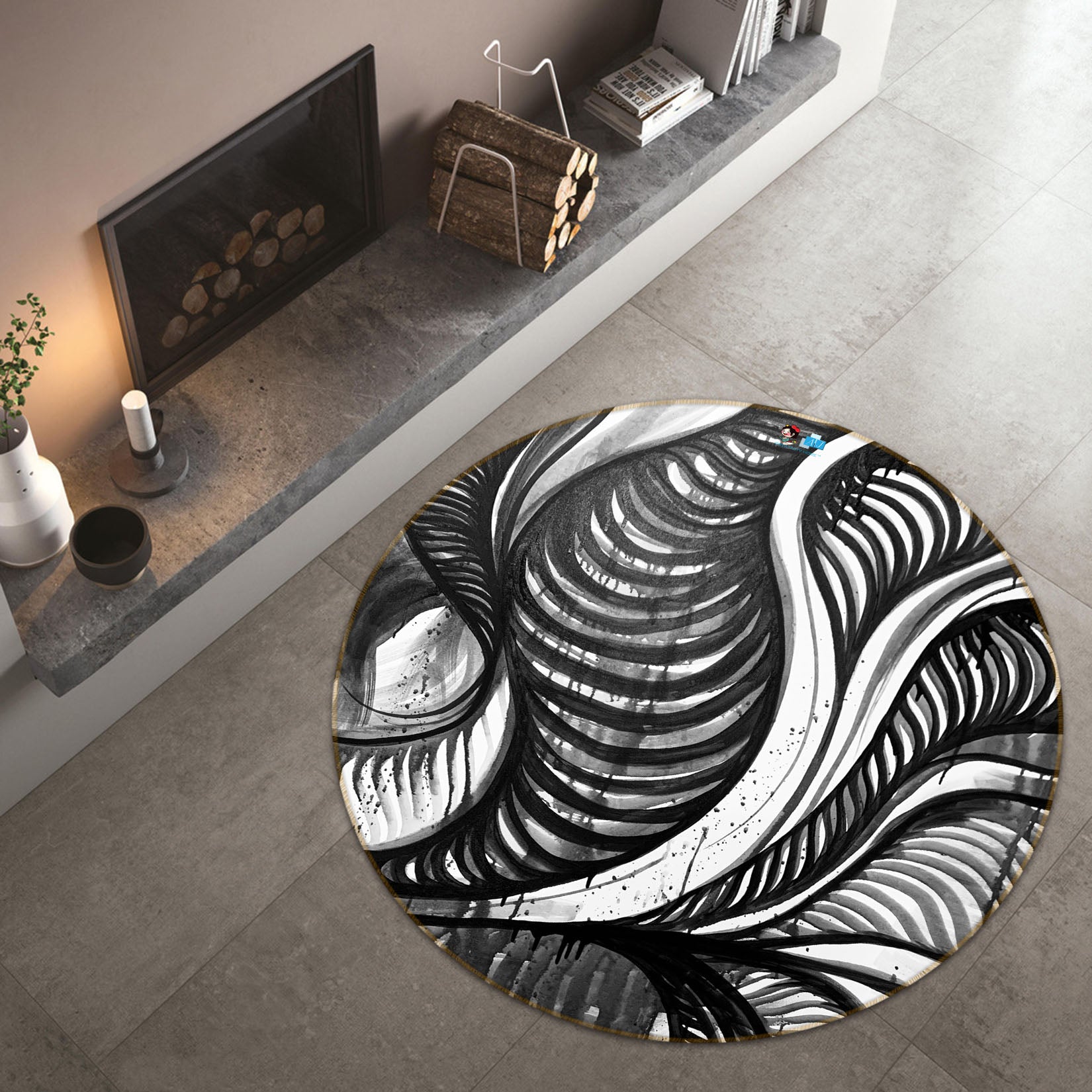 3D Line Drawing 8237 Jacqueline Reynoso Rug Round Non Slip Rug Mat