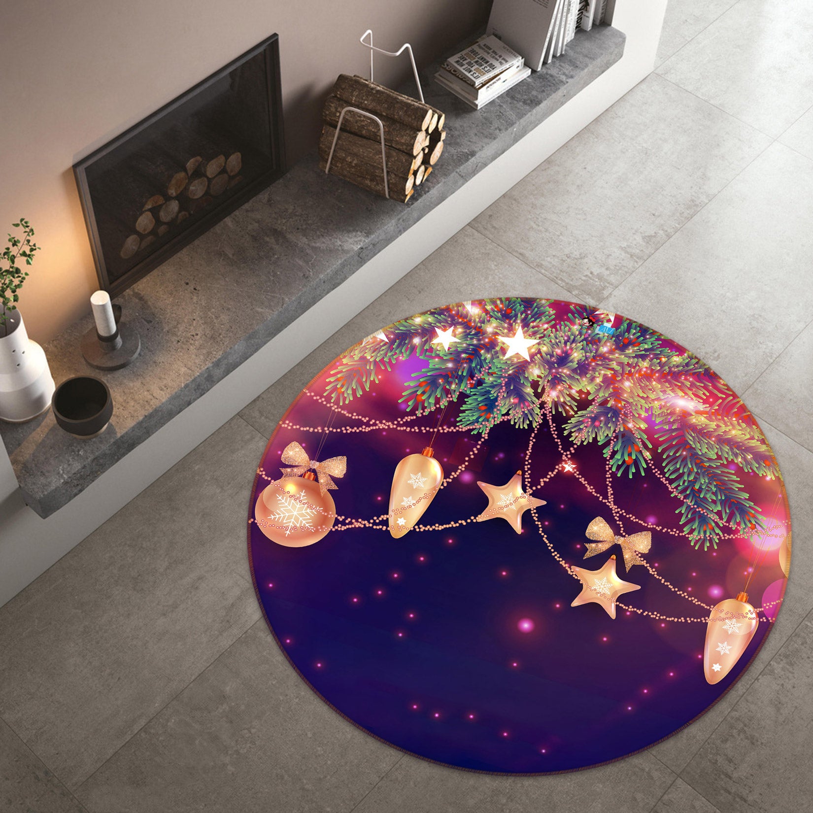 3D String Lights 55200 Christmas Round Non Slip Rug Mat Xmas