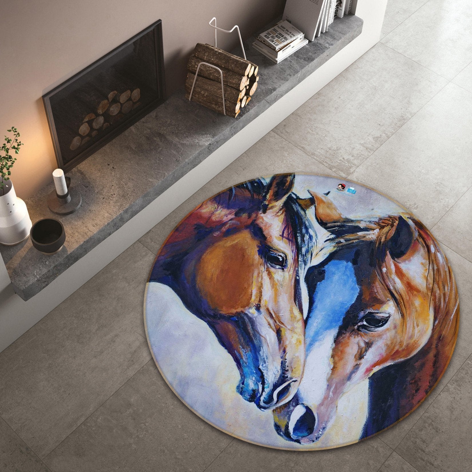 3D Horses Painting 105 Round Non Slip Rug Mat Mat AJ Creativity Home