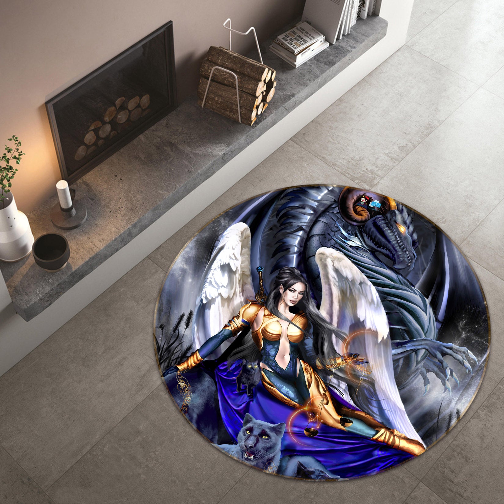 3D Dragon Woman 8384 Ruth Thompson Rug Round Non Slip Rug Mat