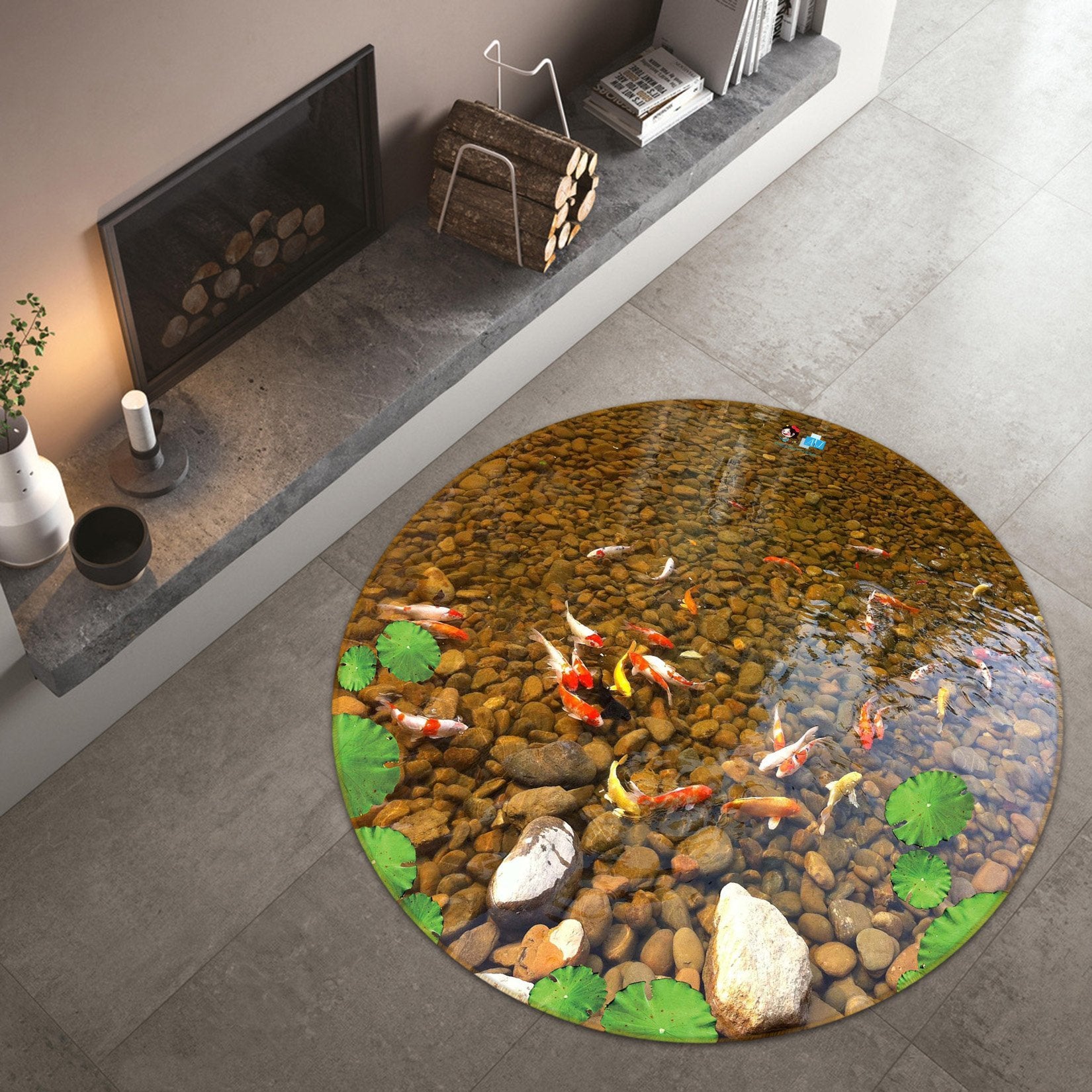 3D Lotus Leaf Fish 029 Round Non Slip Rug Mat Mat AJ Creativity Home
