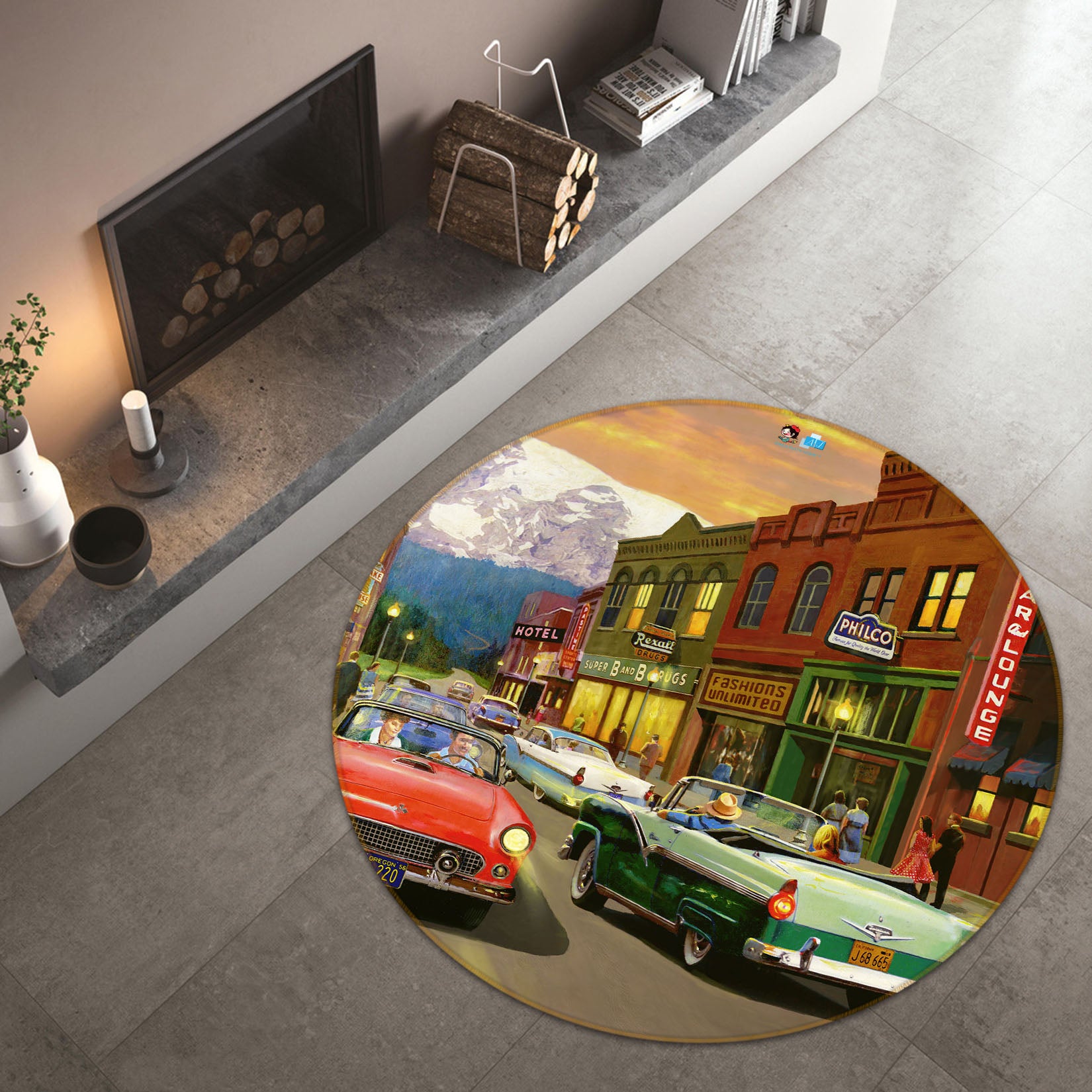 3D House Street 071 Kevin Walsh Rug Round Non Slip Rug Mat