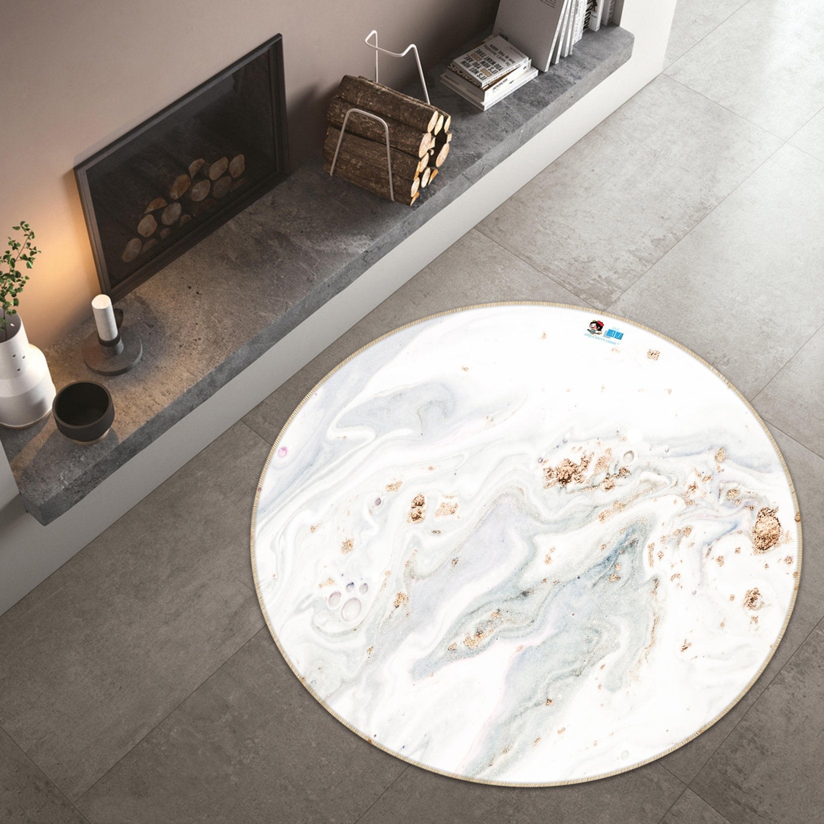 3D Light Ink Wave Powder 165 Round Non Slip Rug Mat Mat AJ Creativity Home