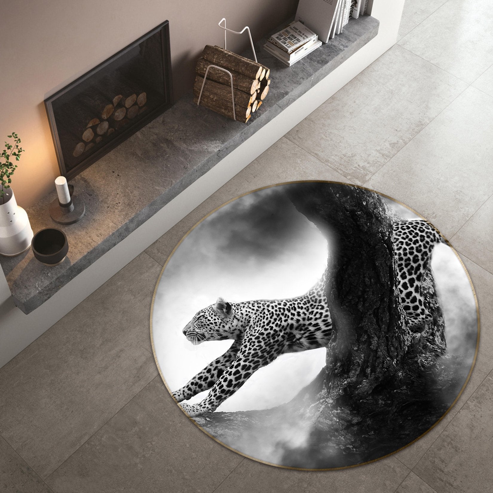 3D Leopard 072 Animal Round Non Slip Rug Mat Mat AJ Creativity Home