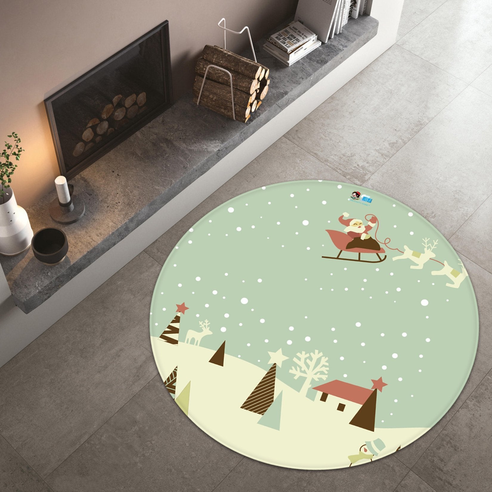 3D Cartoon Sleigh Old Man 082 Round Non Slip Rug Mat Mat AJ Creativity Home