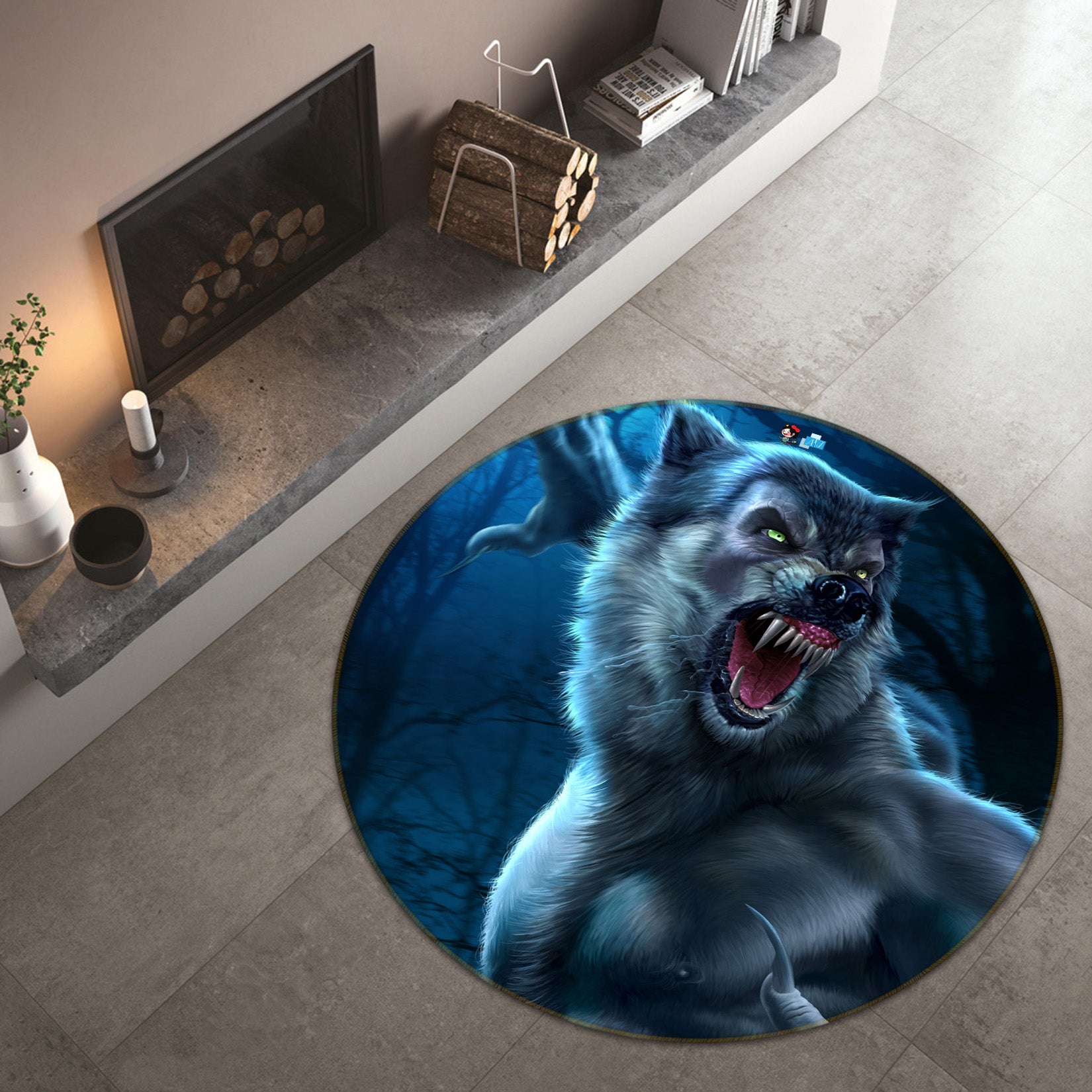 3D Werewolf 4165 Tom Wood Rug Round Non Slip Rug Mat