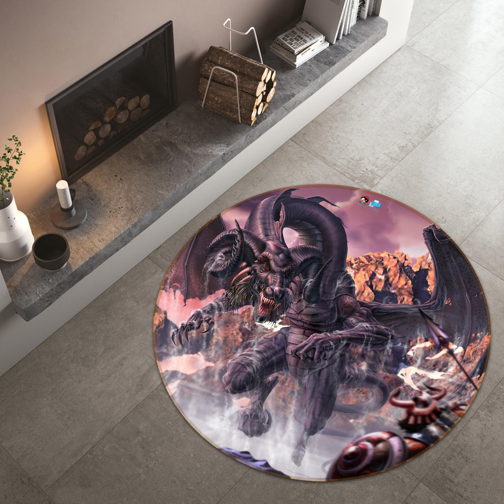 3D Dragon 4166 Tom Wood Rug Round Non Slip Rug Mat