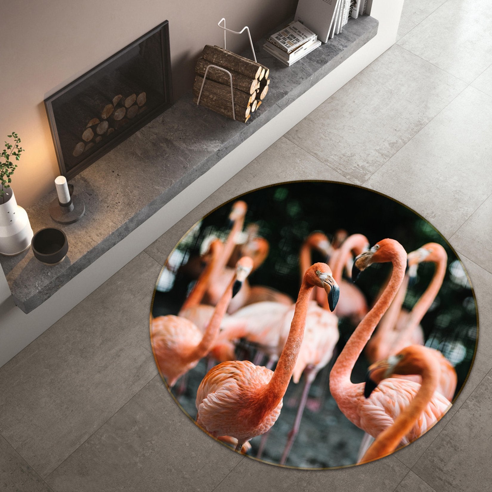 3D Flamingo Group 048 Animal Round Non Slip Rug Mat Mat AJ Creativity Home