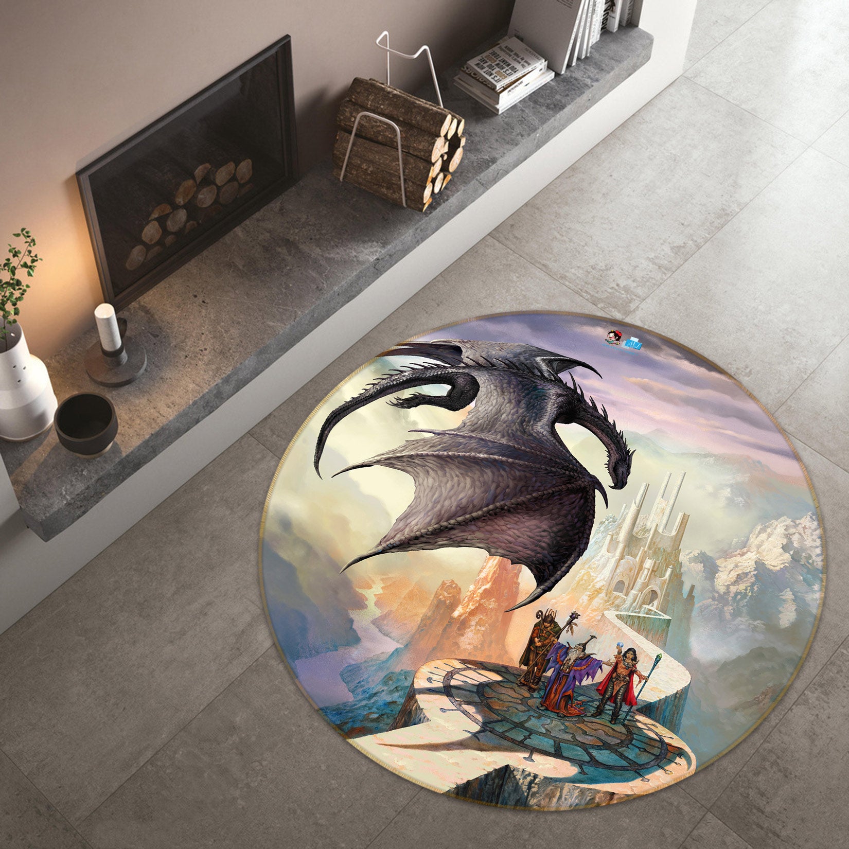 3D Castle Soldier Dragon 6159 Ciruelo Rug Round Non Slip Rug Mat