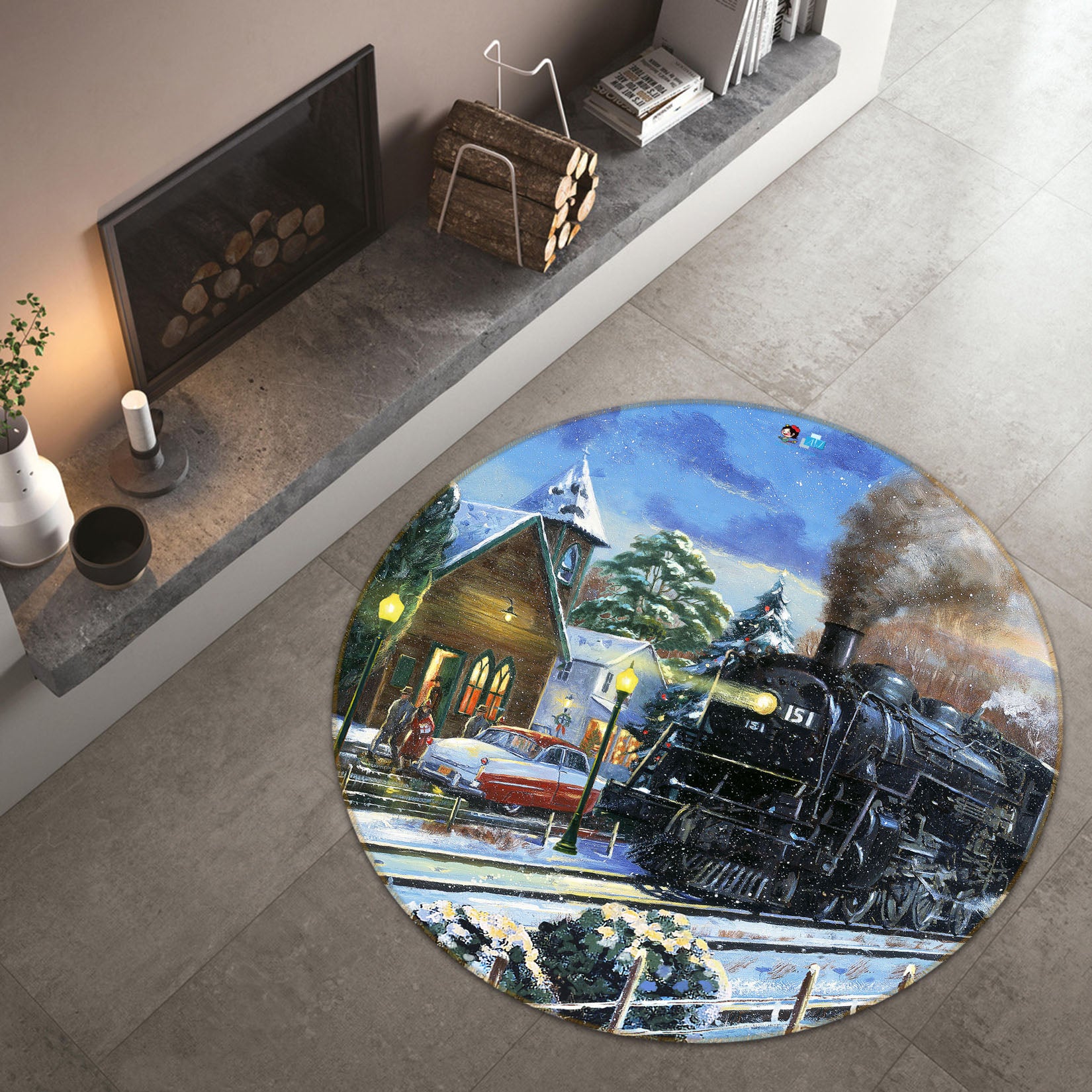 3D Black Train 056 Kevin Walsh Rug Round Non Slip Rug Mat